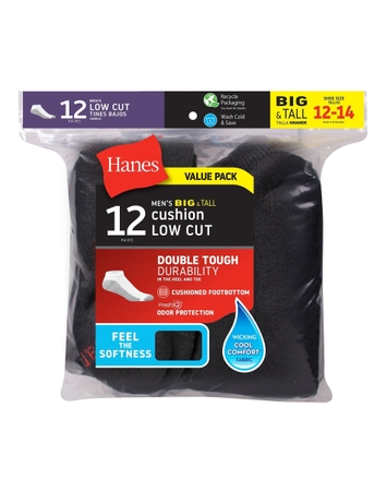Hanes Double Tough Men's Low-Cut Socks, 12 Pairs (Big & Tall)