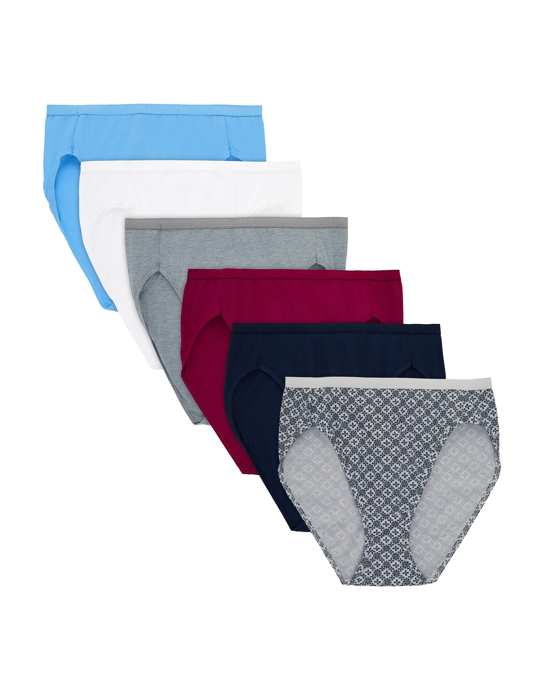 Hanes Ultimate Women's Breathable Hi-Cut Underwear, 6-Pack Swiss Blue/White/Concrete Heather/Fresh Berry/Navy Eclipse/ Crochet Boho Print 7