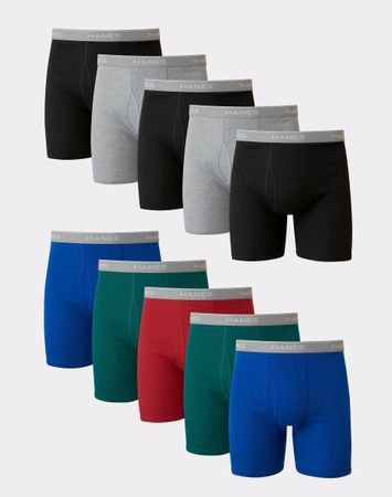 Hanes Men's Cotton Boxer Brief Underwear Super Value Pack, Assorted Solids, 10-Pack