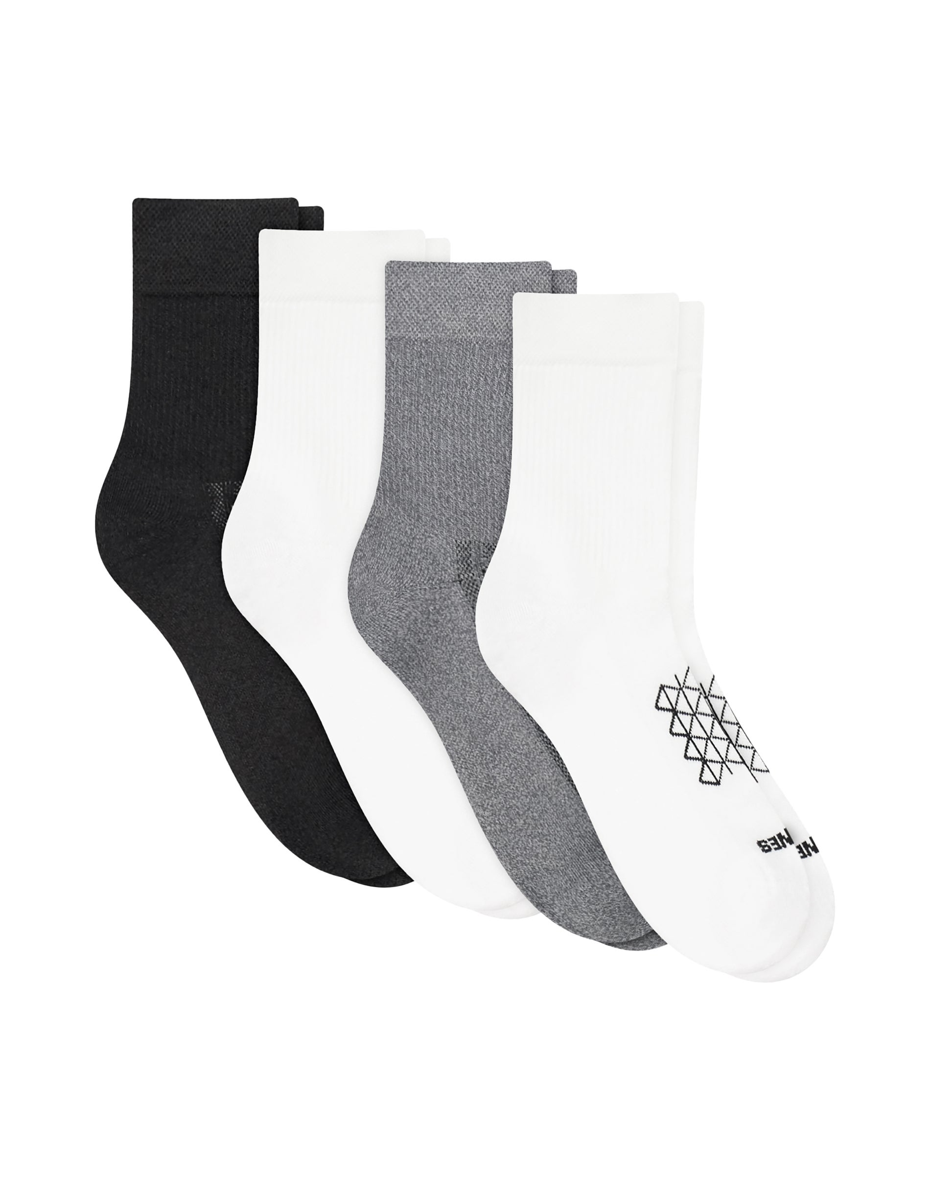 Hanes Absolute Run Men's Socks Pack, 4-Pair, Heel-Shield Tab, Moisture Wicking White/Black/Grey 6-12