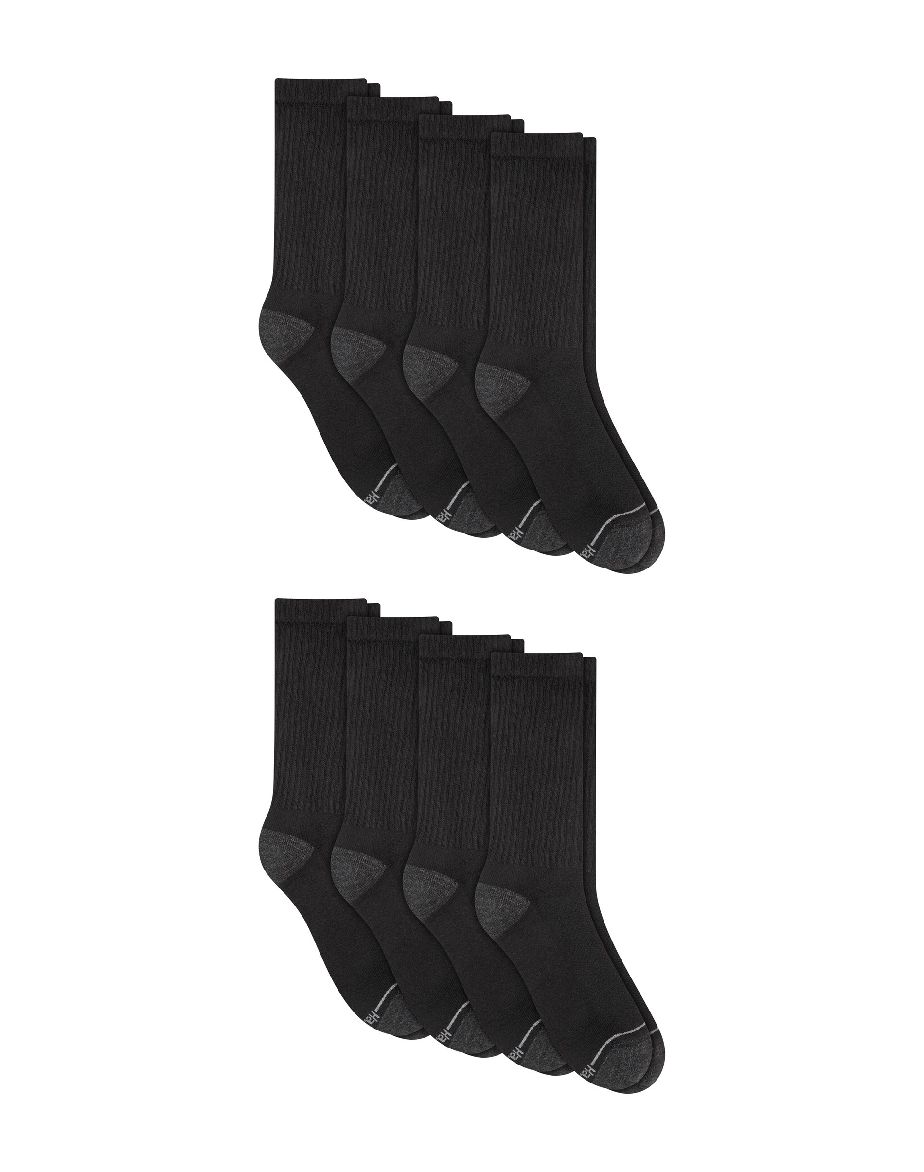 Hanes Men's Crew Socks Pack, 8-Pack, X-Temp Breathable & Cooling, Odor Control Black 6-12
