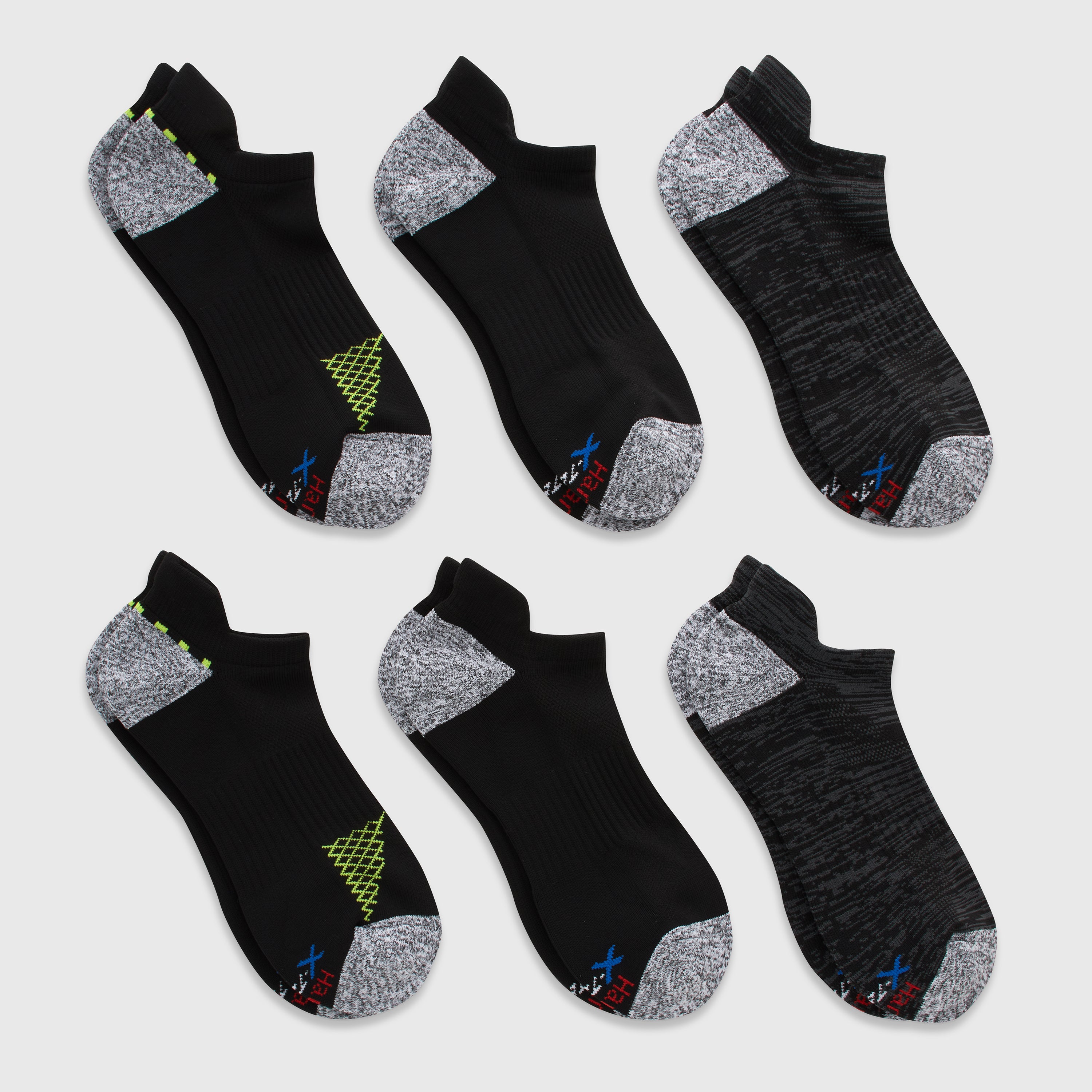 Hanes Moves Men's Heel Shield Socks Pack, 6-Pack, Moisture-Wicking Athletic Black Assortment 6-12