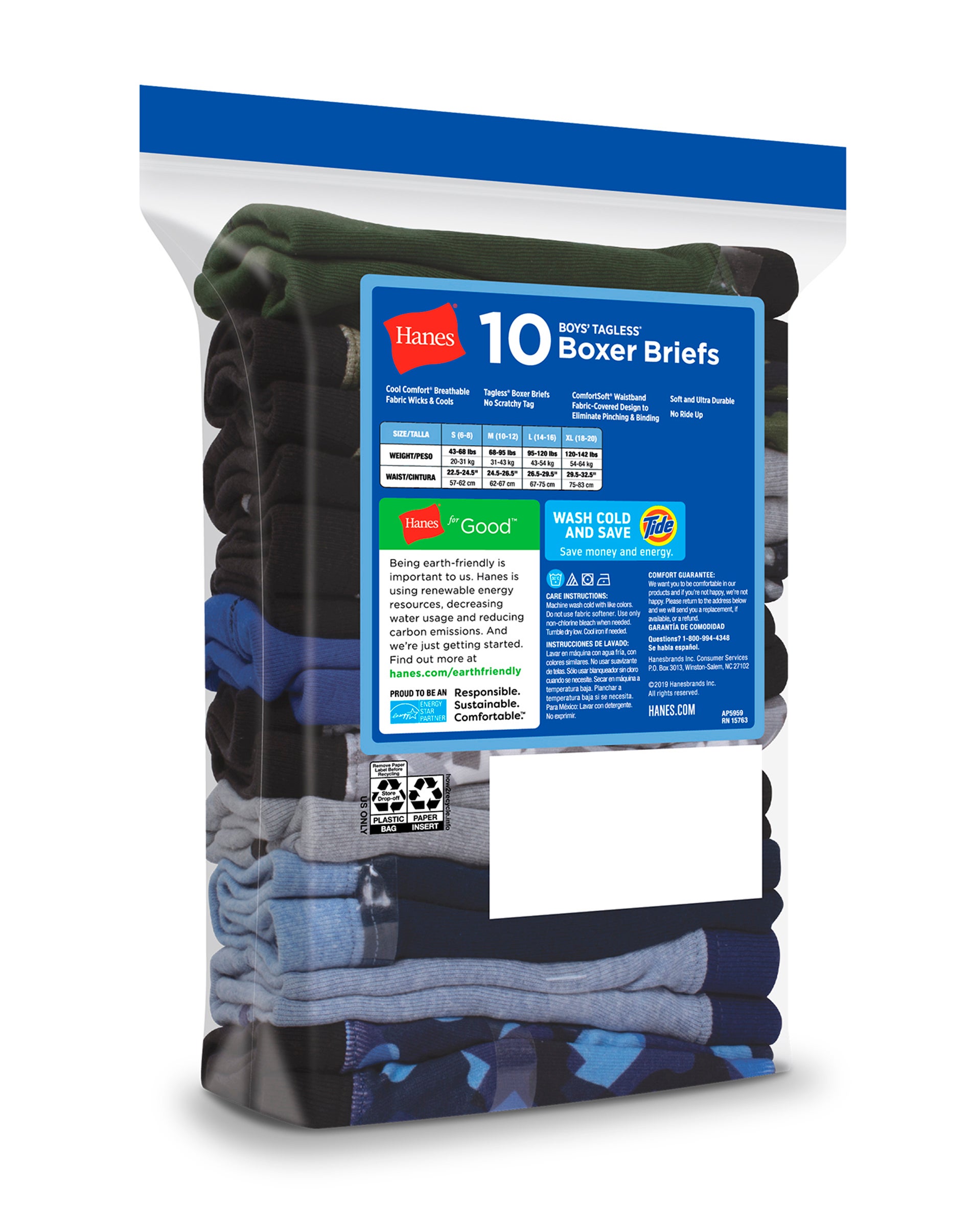 Hanes Boys Boxer Briefs 10-Pack ComfortSoft Waistband Printed Tagless Breathable