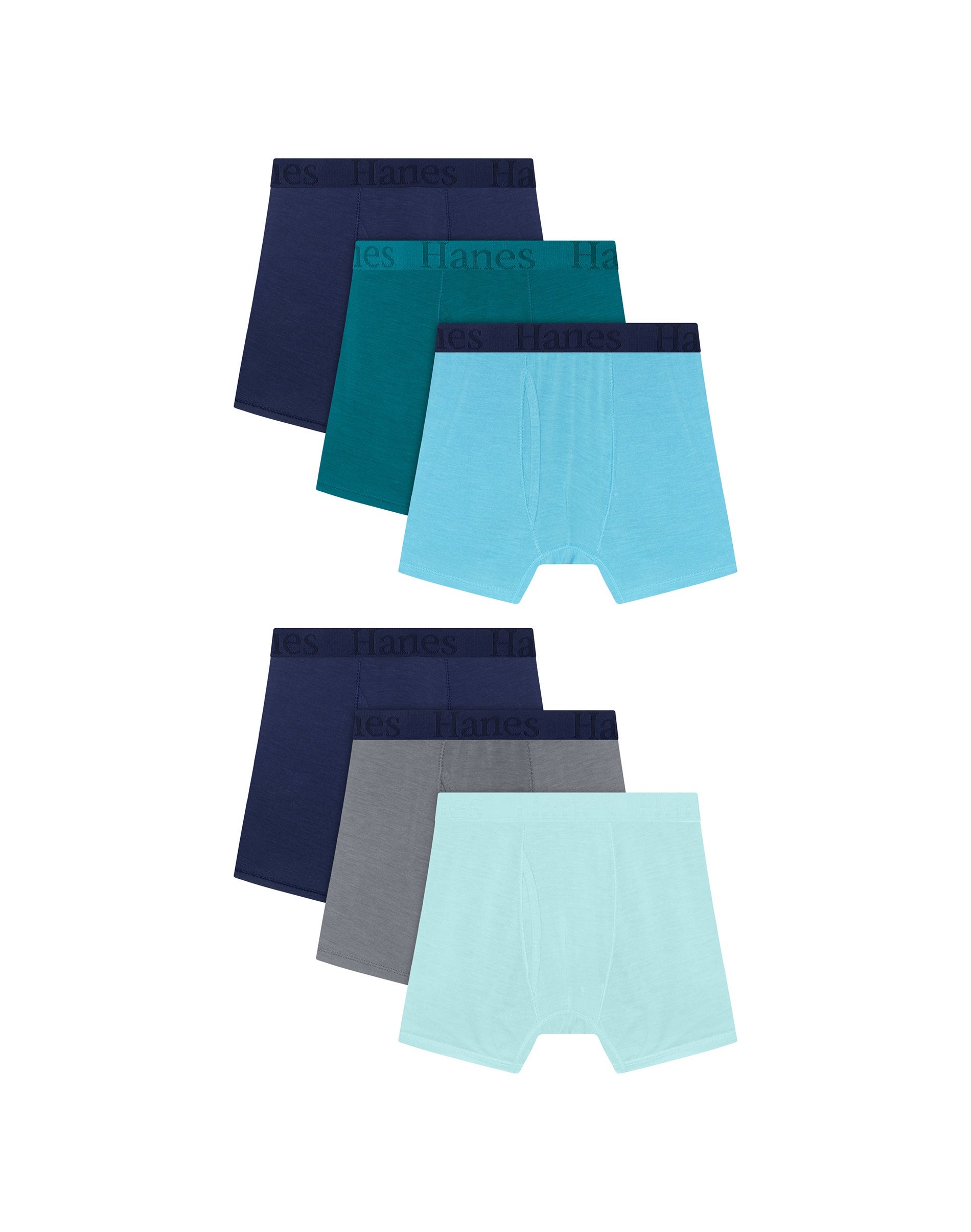Hanes Originals SuperSoft Underwear Boxer Briefs Pack, 6-Pack, Black Blue/Teal/Navy XL Boys'