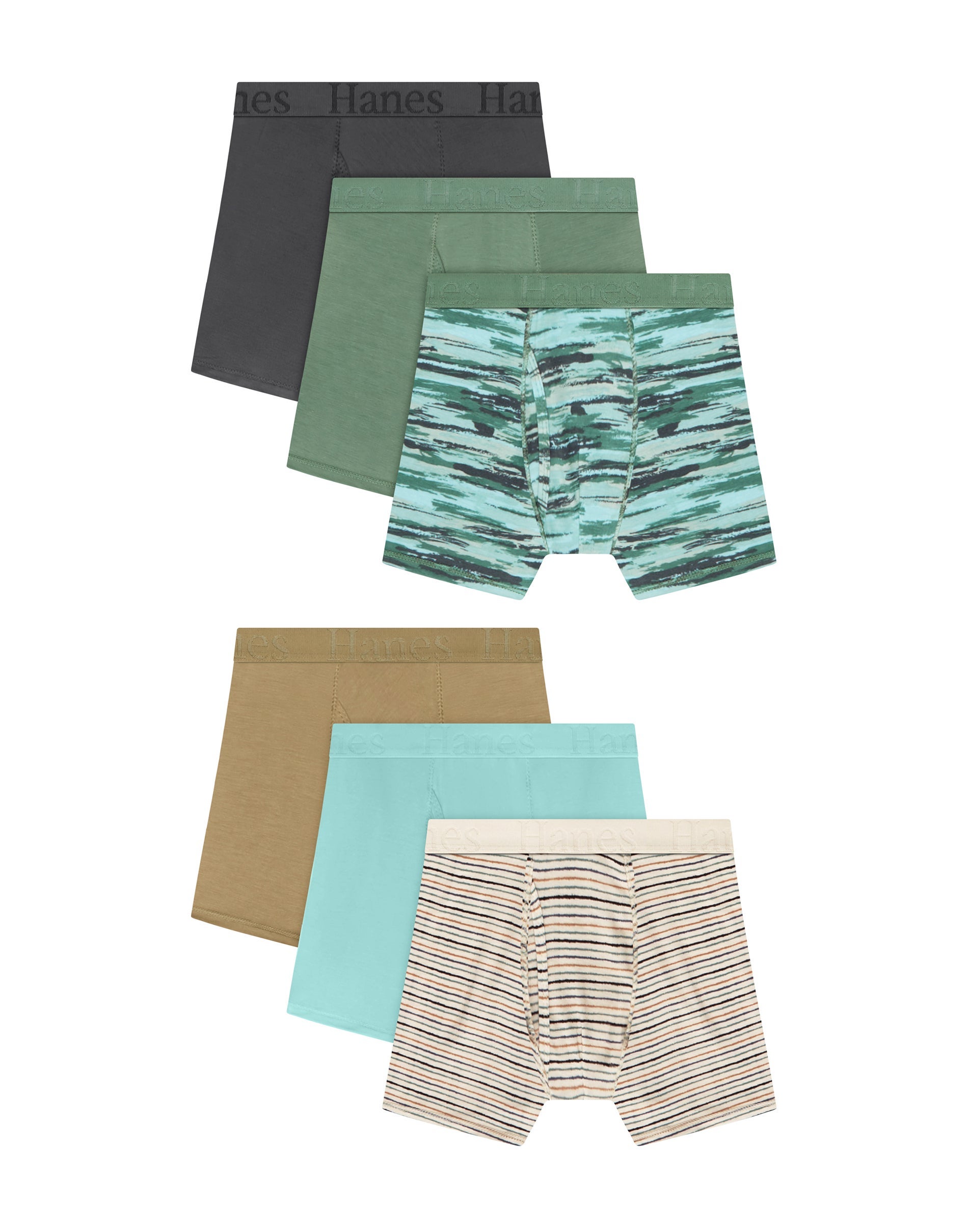 Hanes Originals SuperSoft Boys' Underwear Boxer Brief Pack, 6-Pack, Moisture Wicking, Multi-Pack Gray/Beige/Striped