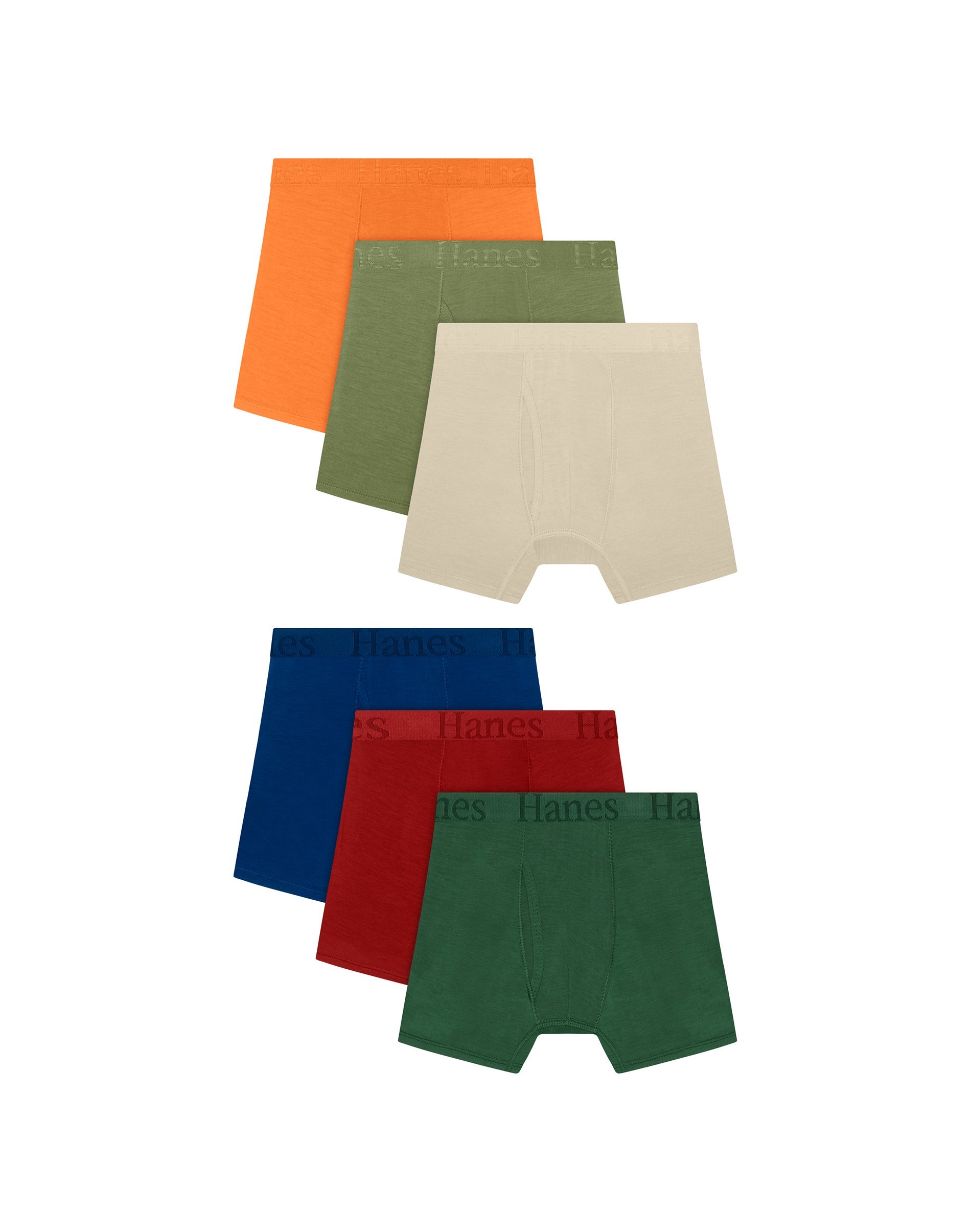 Hanes Originals SuperSoft Boys' Underwear Boxer Brief Pack, 6-Pack, Moisture Wicking, Assorted Solids Royal Blue/Orange/Green/Clay