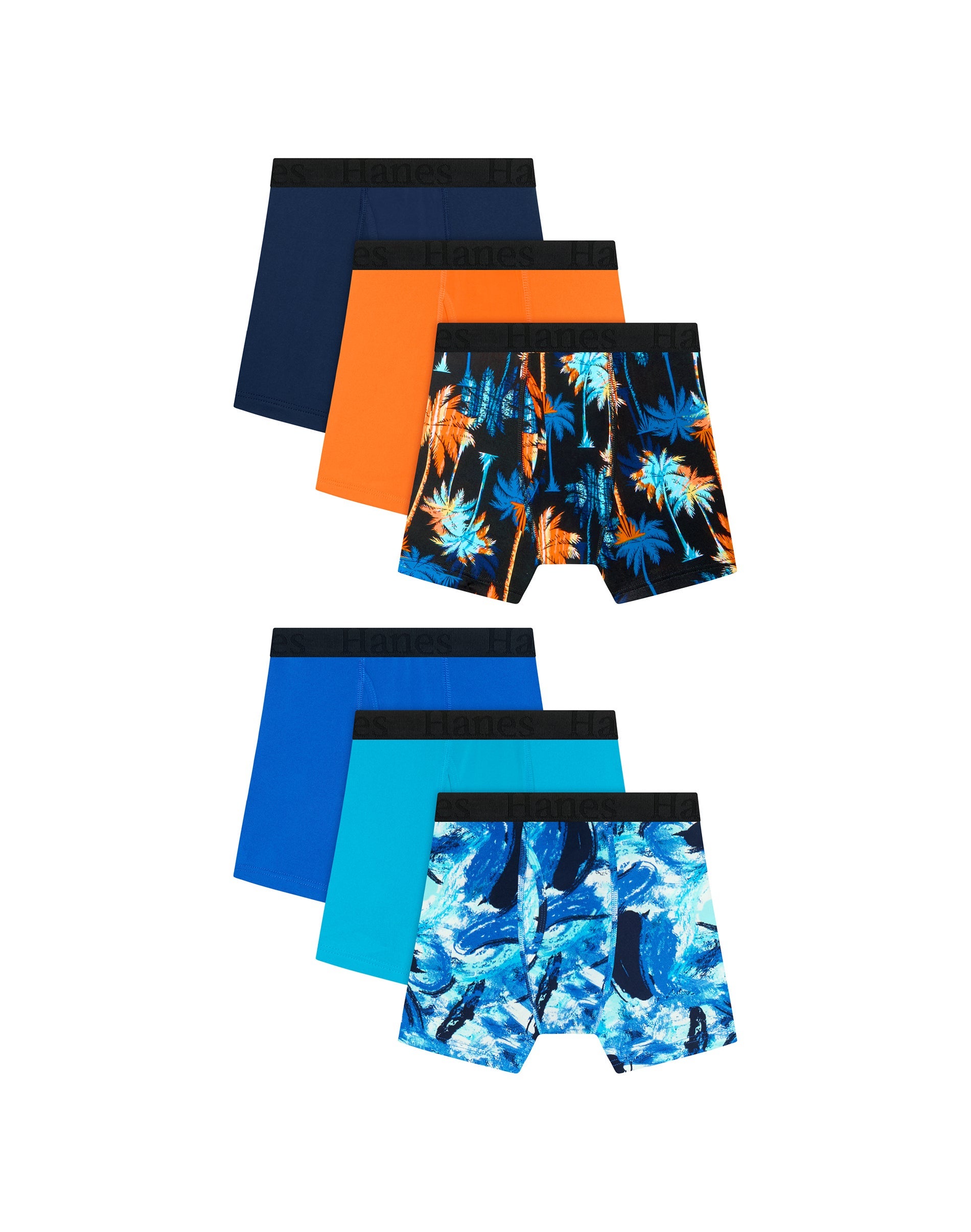 Hanes Originals SuperStretch Boys' Underwear Boxer Briefs Pack, 6-Pack Navy/Blue/Orange/Prints M