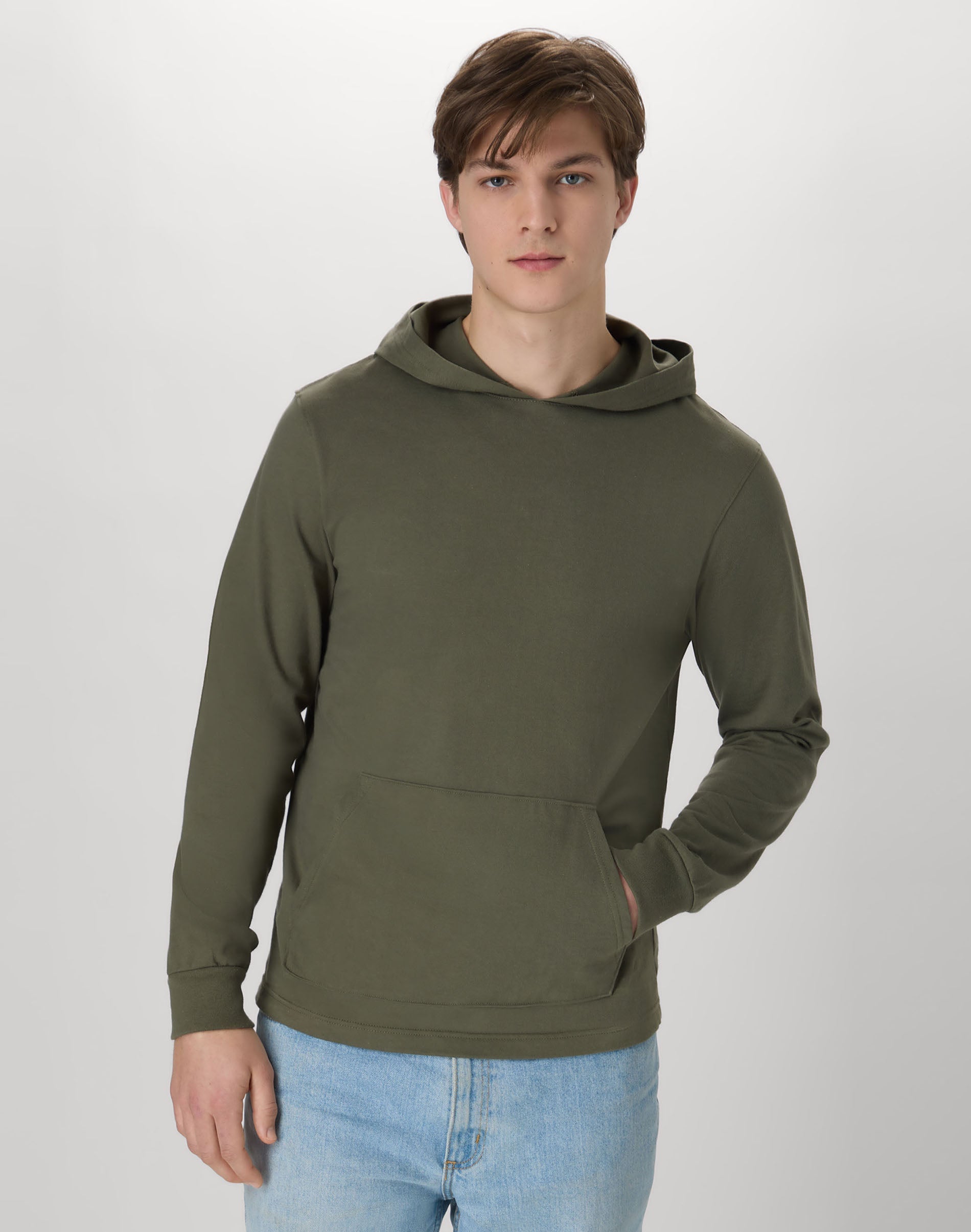 Hanes Men's Long-Sleeve T-Shirt, Cotton Beefy Hooded Ring-Spun Tee Fatigue Green 2XL