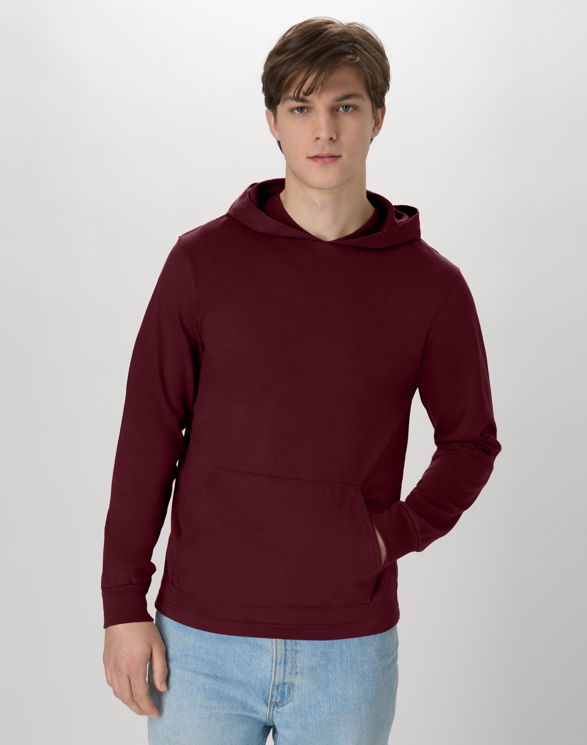 Hanes Men's Long-Sleeve T-Shirt, Cotton Beefy Hooded Ring-Spun Tee Maroon M