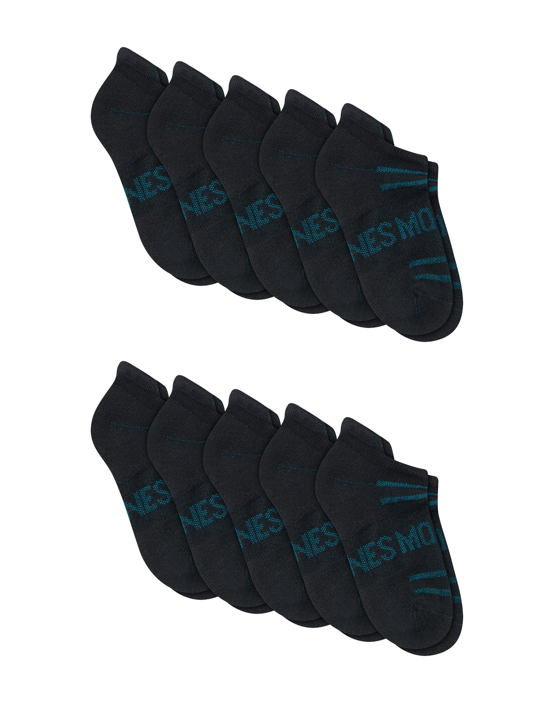 Hanes Moves Boys' Heel Shield Socks Pack, 10-Pack, X-Temp Moisture-Wicking, Kids' Athletic Black