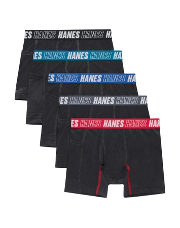 Hanes Moves Boys' Anti-Chafe Boxer Brief Underwear, Black, 5-Pack