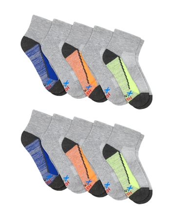 Hanes Moves Boys' Ankle Socks Pack, 10-Pack, Performance X-Temp Moisture-Wicking Kids Athletic Socks