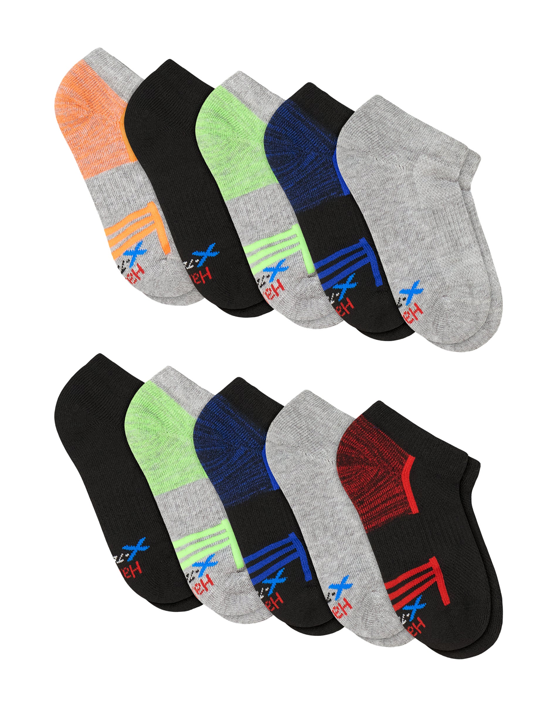 Hanes Moves Boys' No-Show Socks Pack, 10-Pack, X-Temp Moisture-Wicking Athletic Grey/Black L