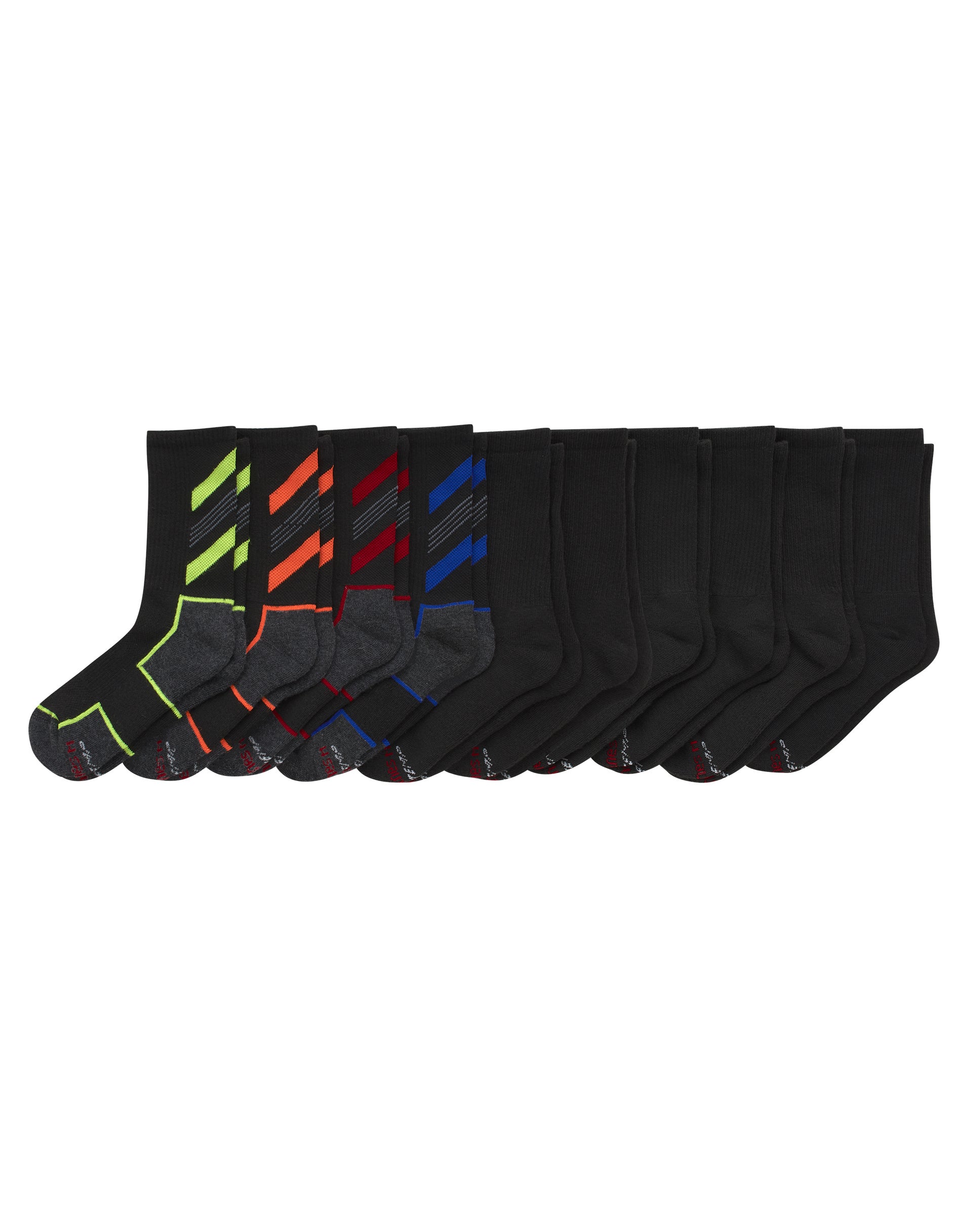 Hanes Boys' X-Temp Performance Crew Socks Pack, 10-Pack, Moisture-Wicking Black M