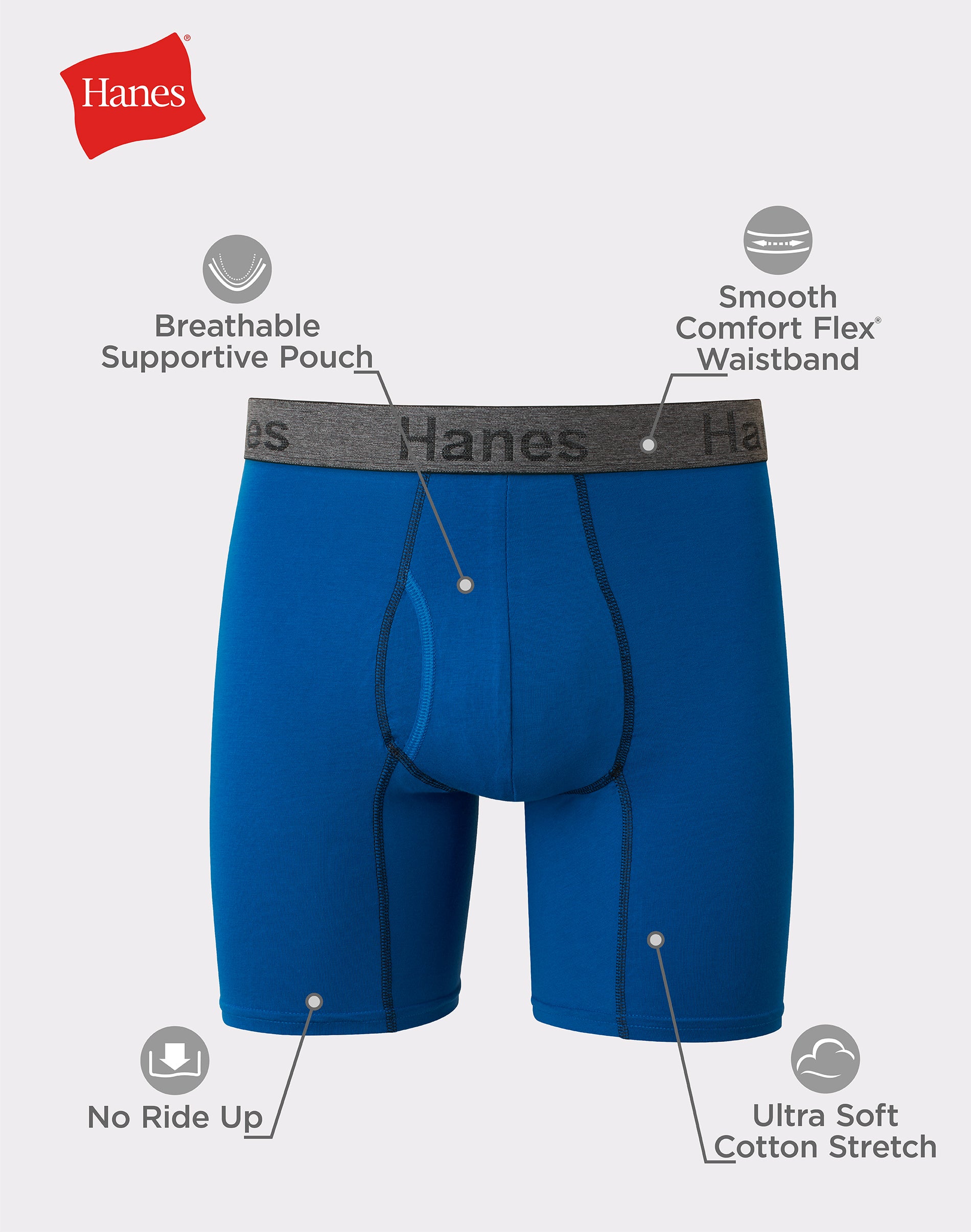 как выглядит Hanes Mens 3-Pack Comfort Flex Boxer Briefs Fit Ultra Soft Cotton Stretch Wick фото