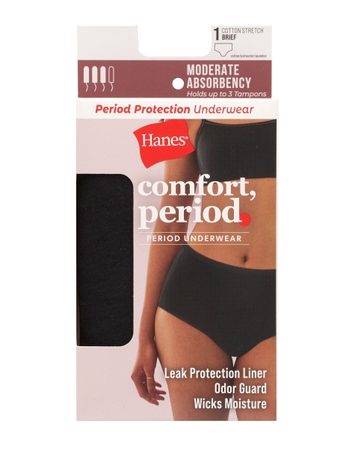 Hanes Comfort, Period. Women's Brief Period Underwear, Moderate Leaks, 1-Pack