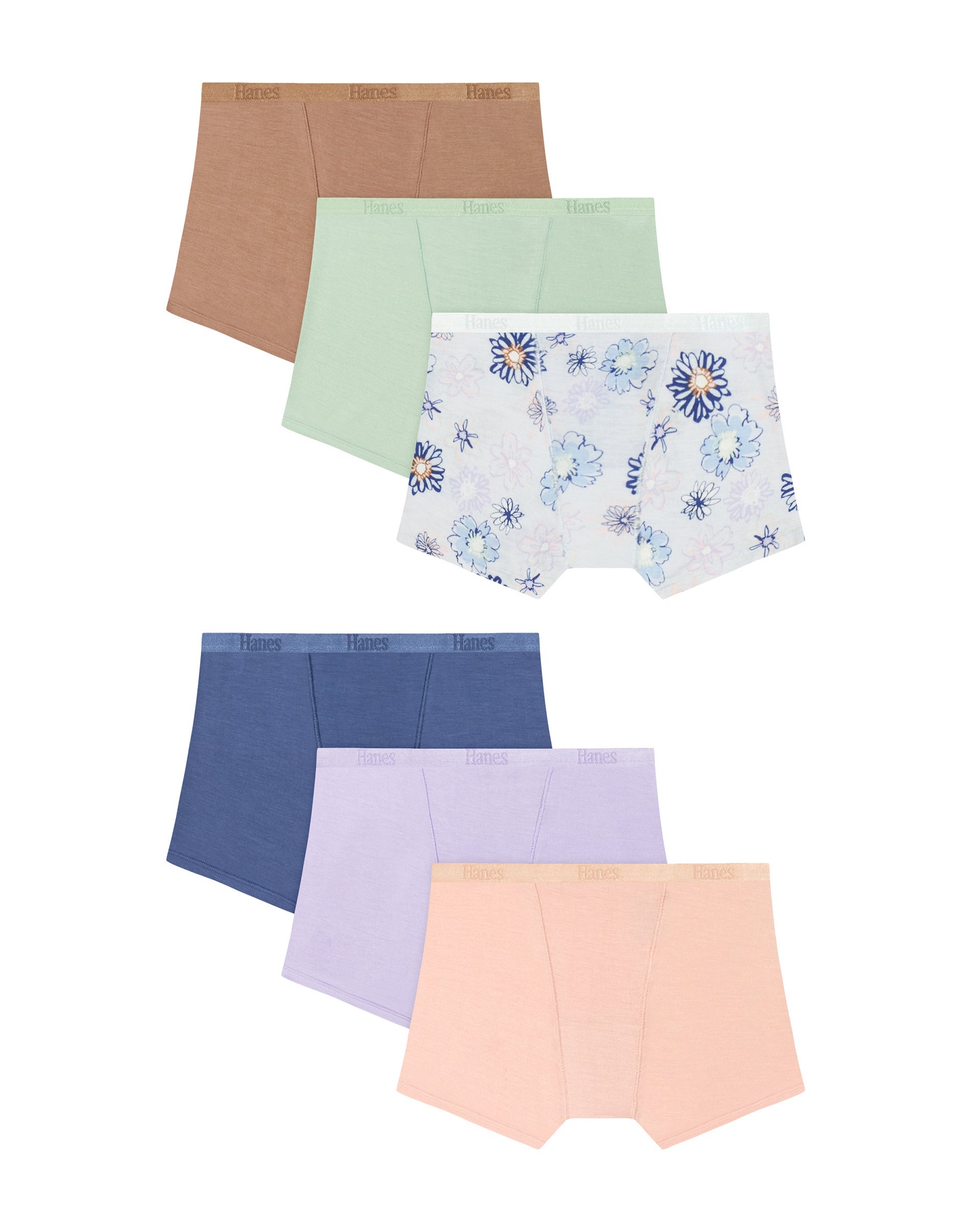 Hanes Originals SuperSoft Girls' Underwear Briefs Pack, 6-Pack, Moisture Wicking Fulfilling Lavender/Beaming Violet/Purple Flowers/Cotton Candy Pin...