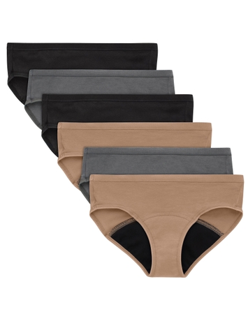 Hanes Girls' Period Underwear Hipsters, 6-Pack, Comfort, Period., Moderate Protection, Assorted