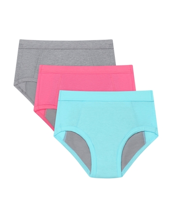 Hanes Confident Nights&trade; Girls' Overnight Underwear Pack, 3-Pack, Light & Moderate Leaks, Pink/Aqua/Multi