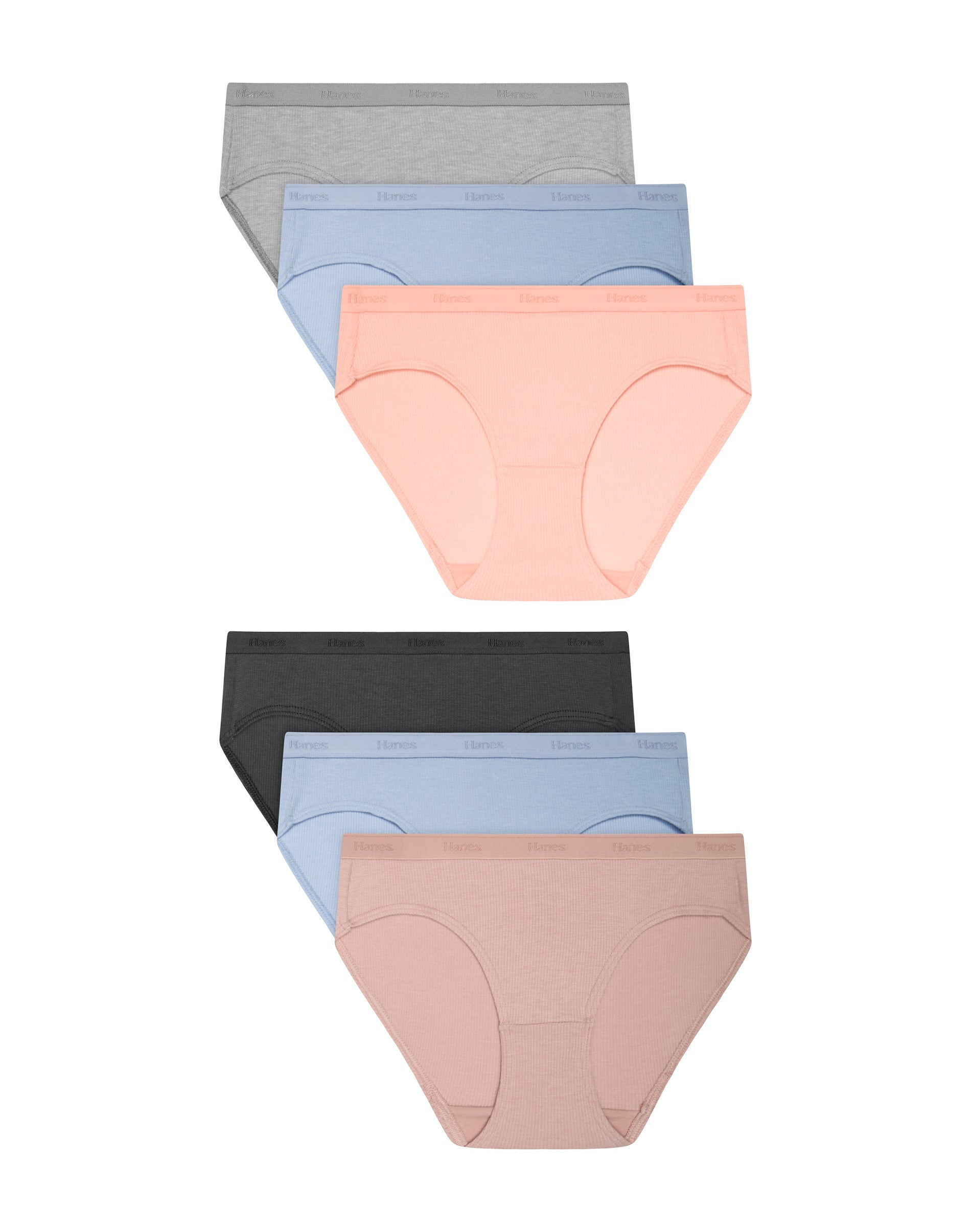 Hanes Originals SuperSoft Girl's Underwear Hipsters Pack, 6-Pack Blue/Black/Gray/Peach