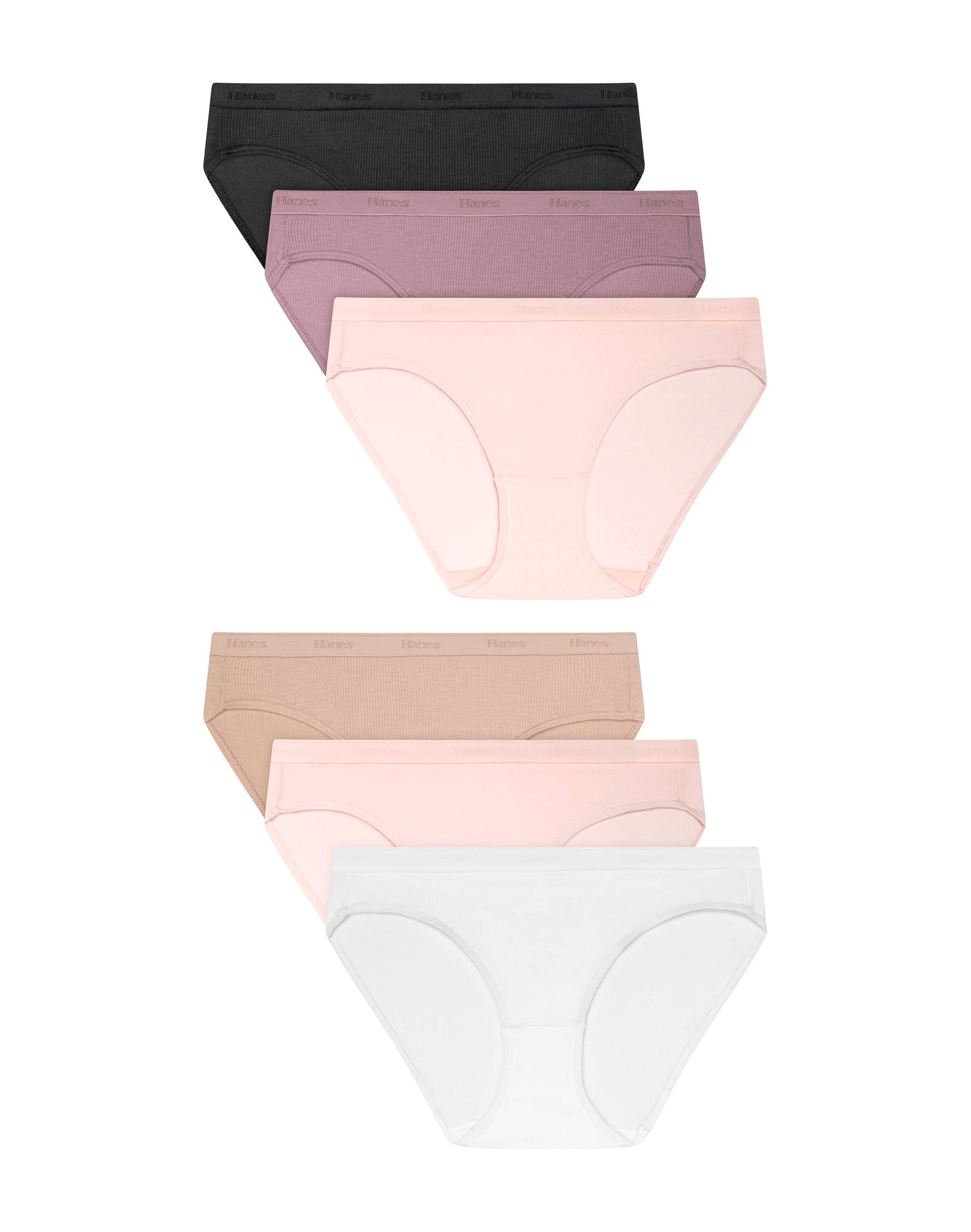 Hanes SuperSoft Girls' Underwear Bikinis Pack, 6-pack, Moisture-Wicking Buff/Gray/Black/White 6