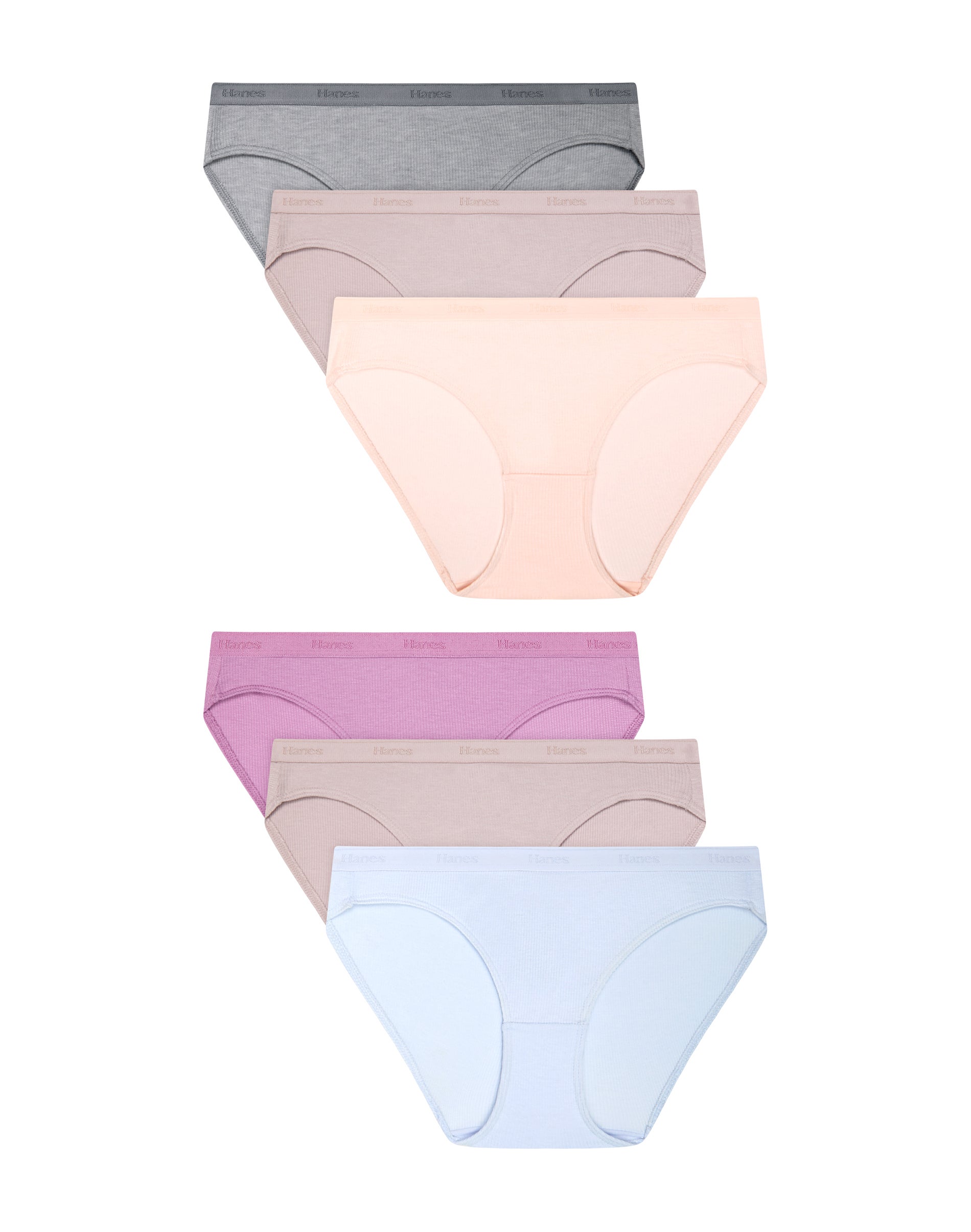 Hanes Girls' Underwear Bikini Pack, 6-Pack, Comfort Flex, Moisture-Wicking Blue/Lavendar/Buff