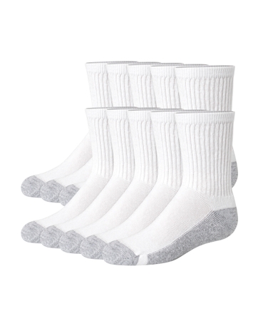 Hanes Boy's Uniform Crew Socks Pack, 10-Pack, Moisture-Wicking, Cushioned