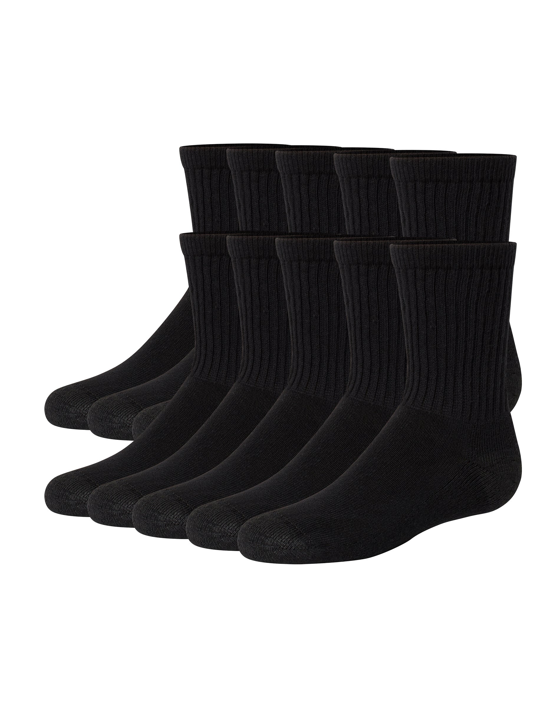 Hanes Boy's Uniform Crew Socks Pack, 10-Pack, Moisture-Wicking, Cushioned