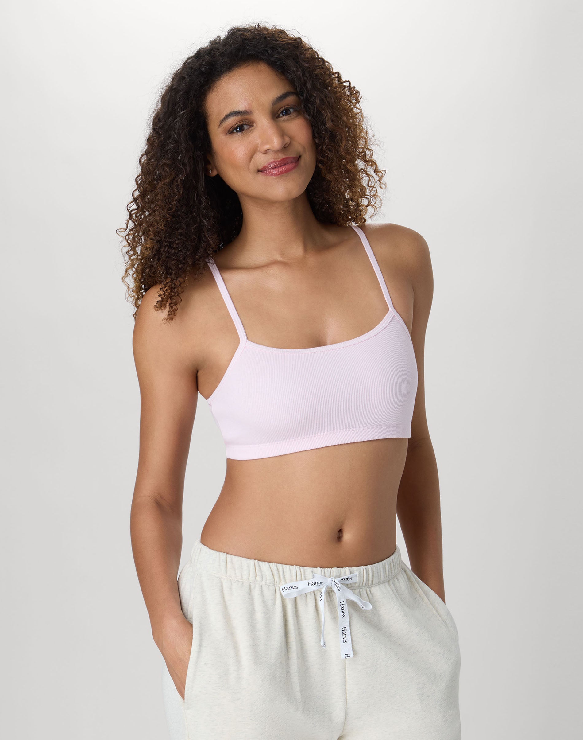 Hanes Women's String Crop Bralette, 3-Pack Infinity Purple/Pink Crystal/Ballerina Slipper Rib S