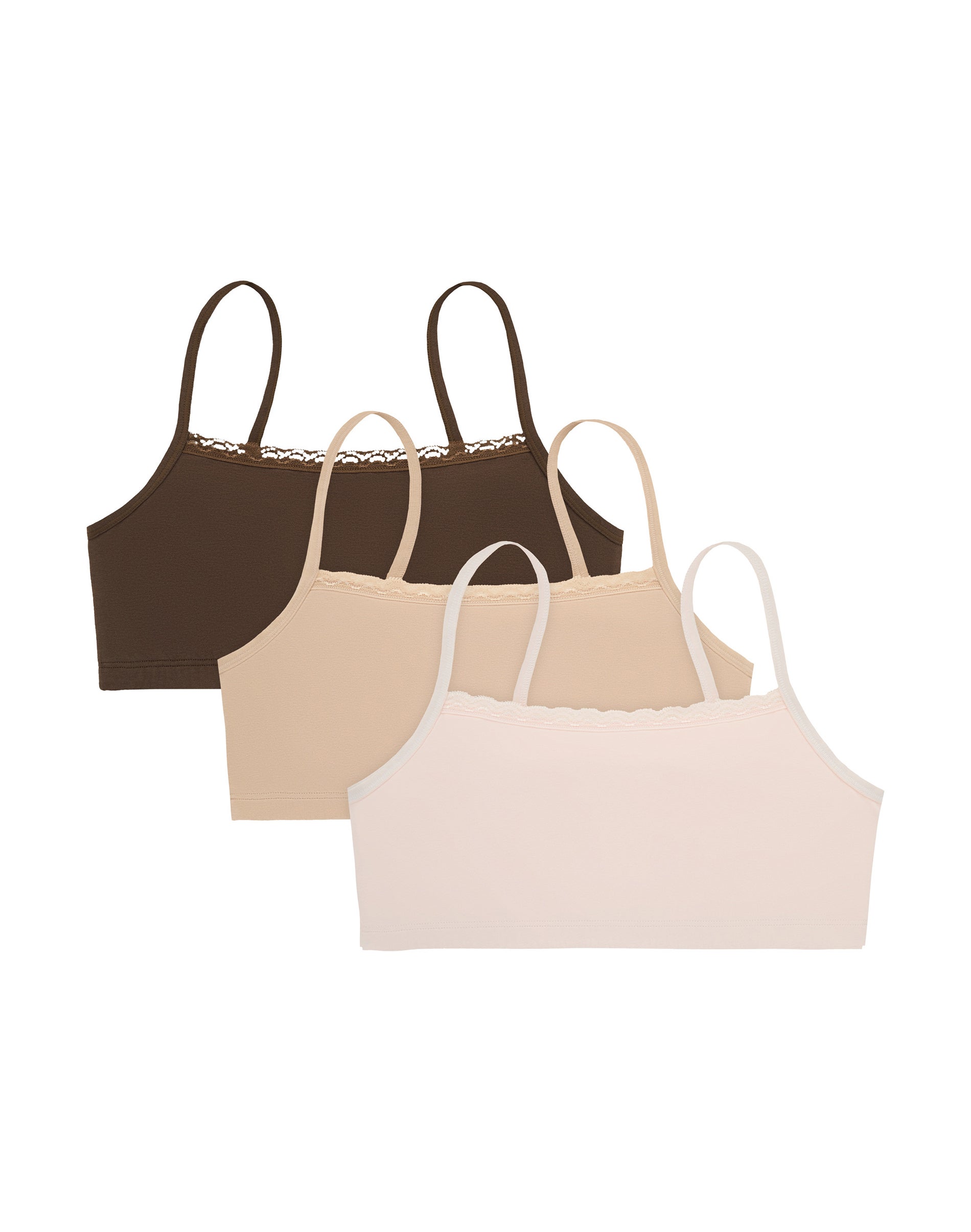 Hanes Women's String Crop Bralette, 3-Pack Dark Chocolate/Nude/Light Buff L