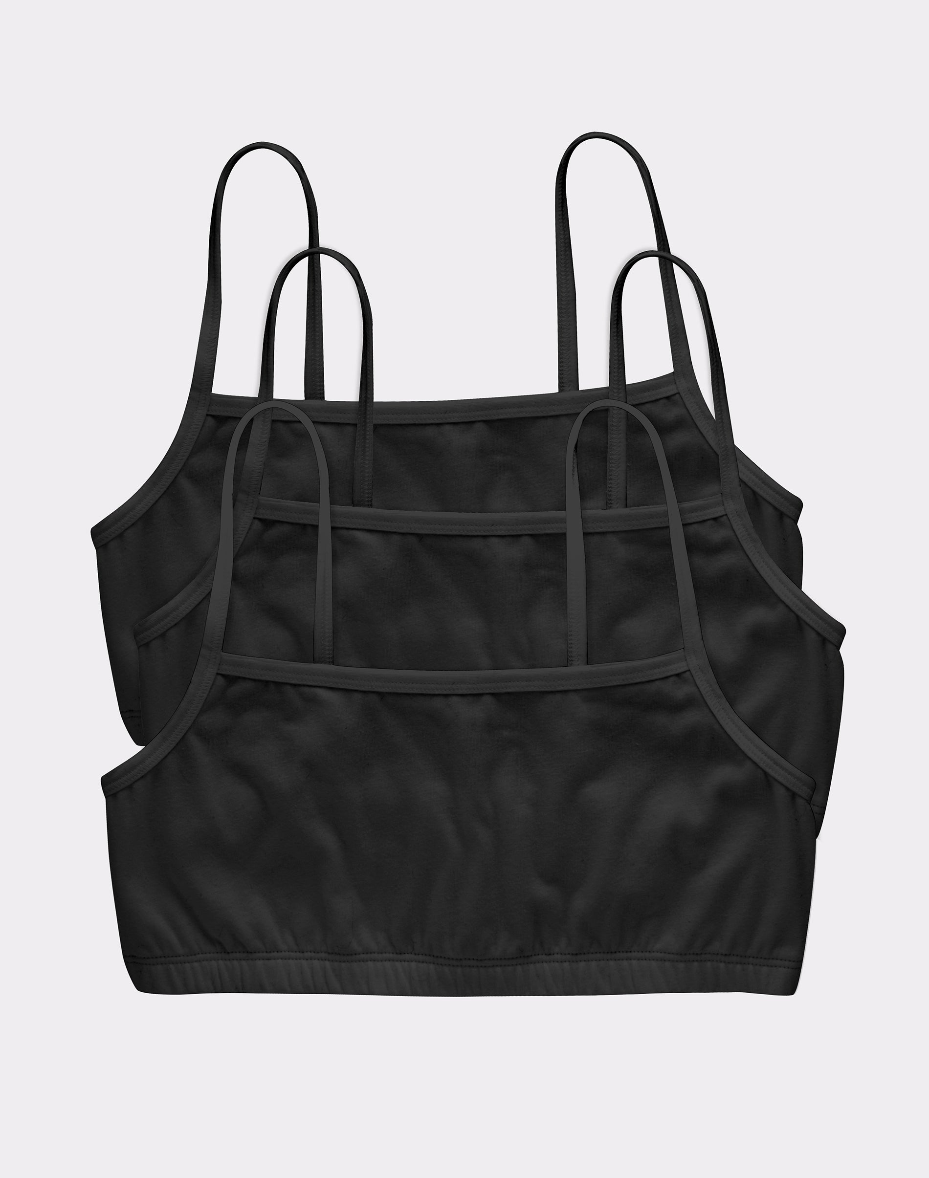 Hanes Women's String Crop Bralette, 3-Pack Black/Black/Black M