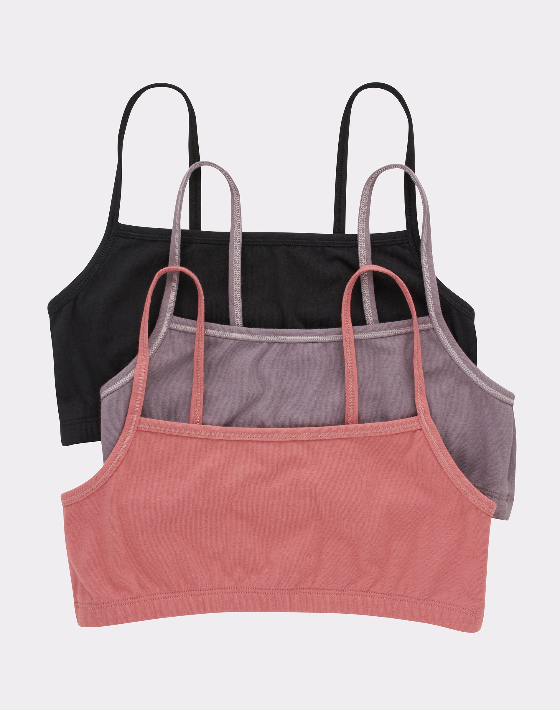 Hanes Women's String Crop Bralette, 3-Pack Black/Spiced Fig/Terra Red 2XL