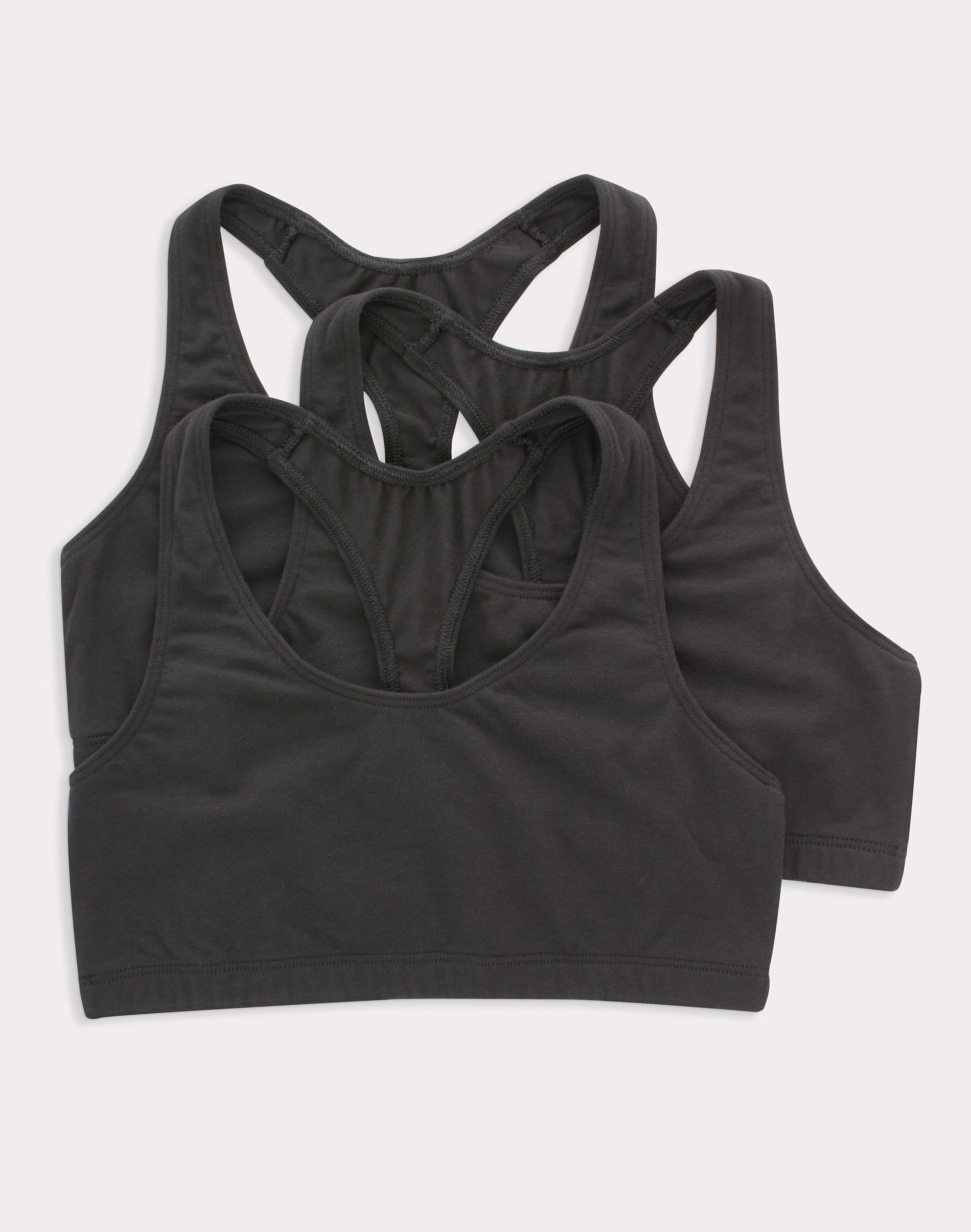 Hanes Women's Cotton Racerback Sports Bralette, Low Impact, 3-Pack Black/Black/Black M