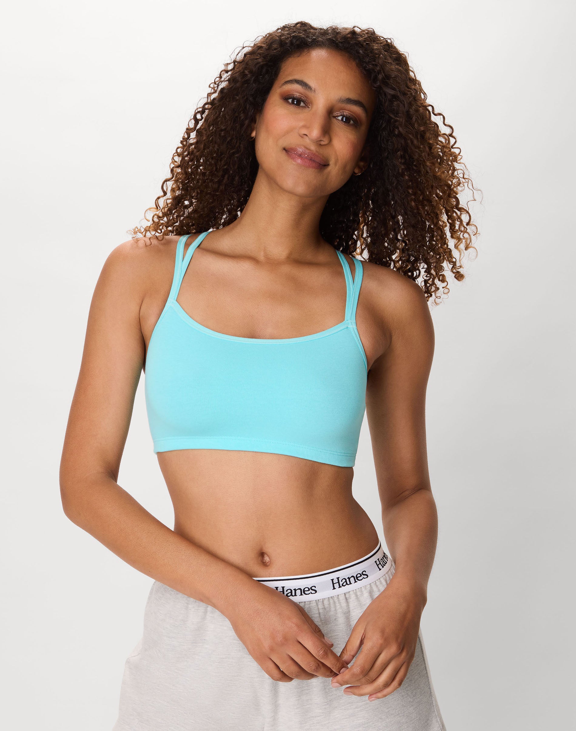 Hanes Women's Wireless Bralettes Pack, 3-Pack, Breathable, Cotton-Blend Denim Jacket/Concrete Heather/Ultra Blue XL