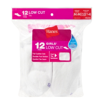 Hanes Girls' Low-Cut Socks Pack – 12-Pack – Cool Comfort® Moisture Wicking – Cushioned Athletic Socks