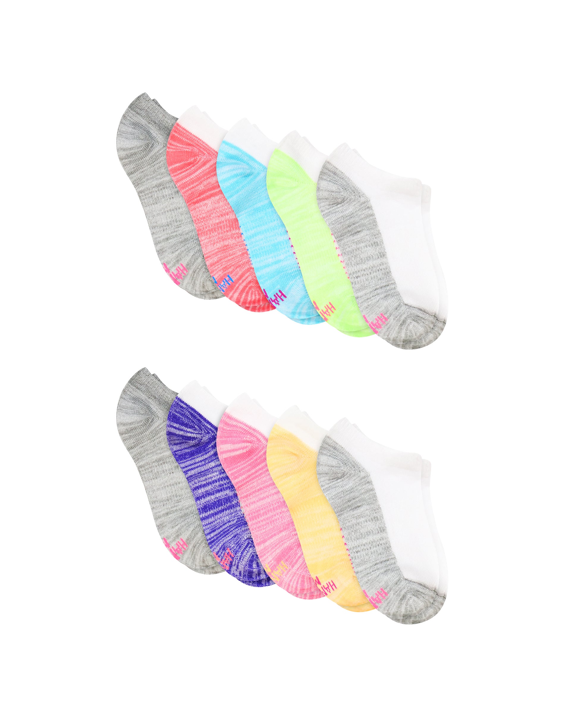 Hanes Moves Girl's No-Show Socks Pack, 10-Pack, X-TEMP Moisture-Wicking White M
