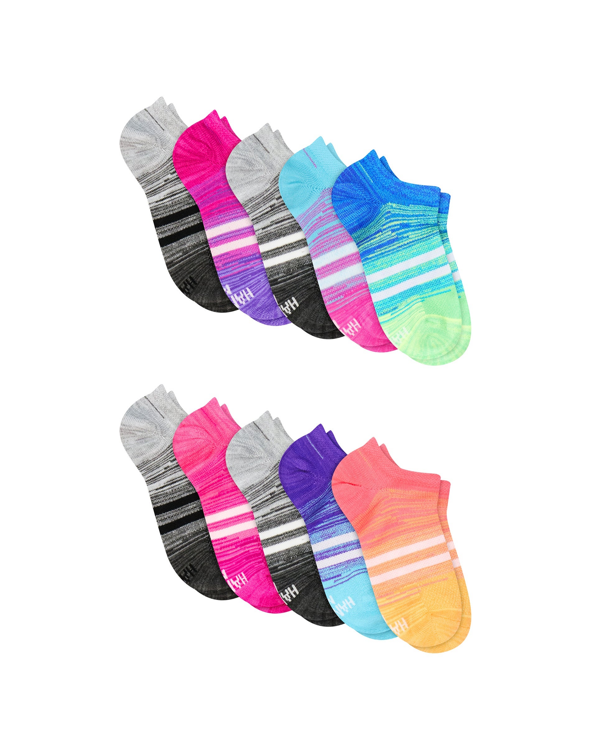 Hanes Moves Girls' No-Show Socks Pack, 10-Pack, Super Moisture-Wicking, Breathable Mesh Ventilation