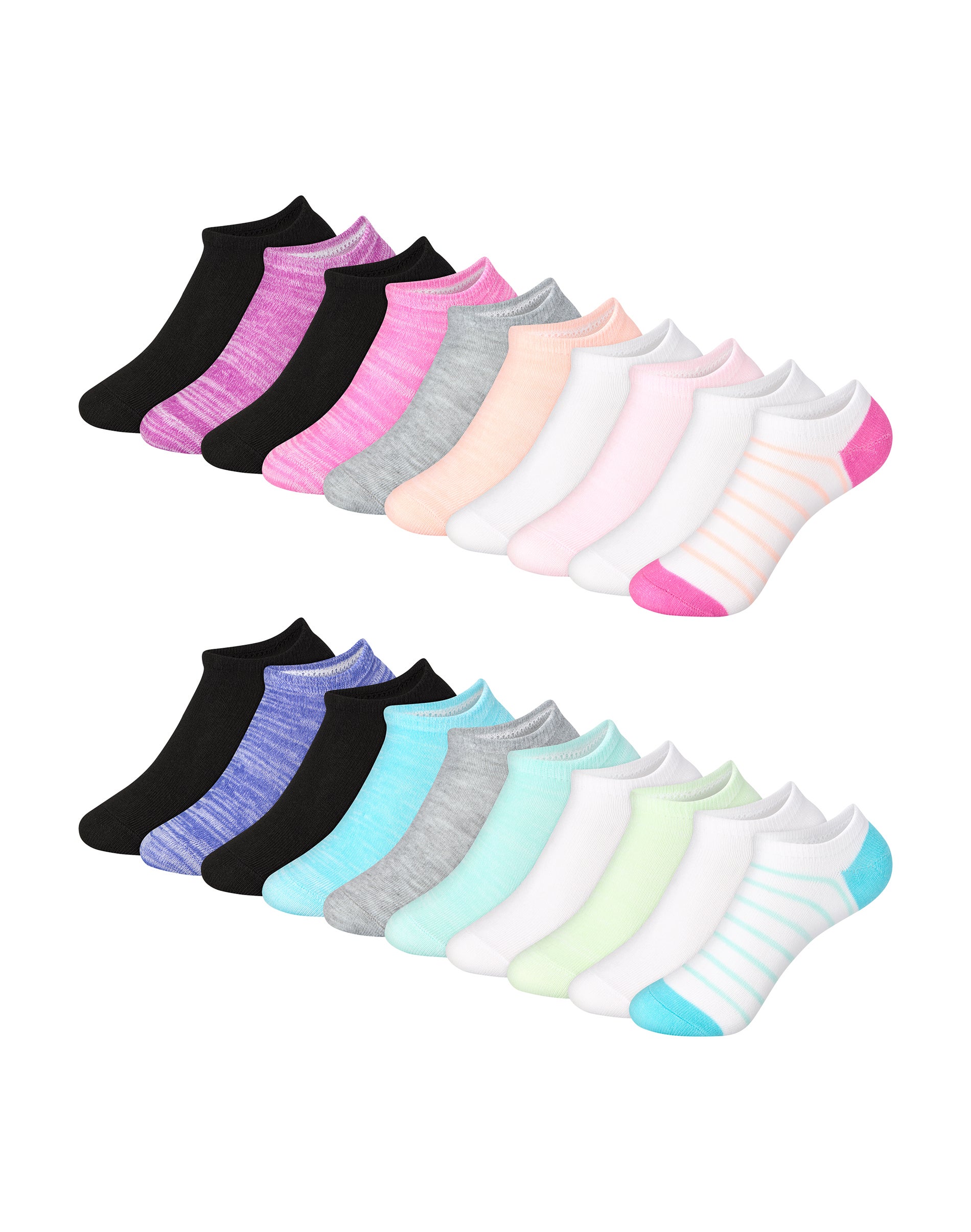 Hanasora S　20個 Hanes Girls' Super No Show Socks, Super Value Pack, 20-Pairs