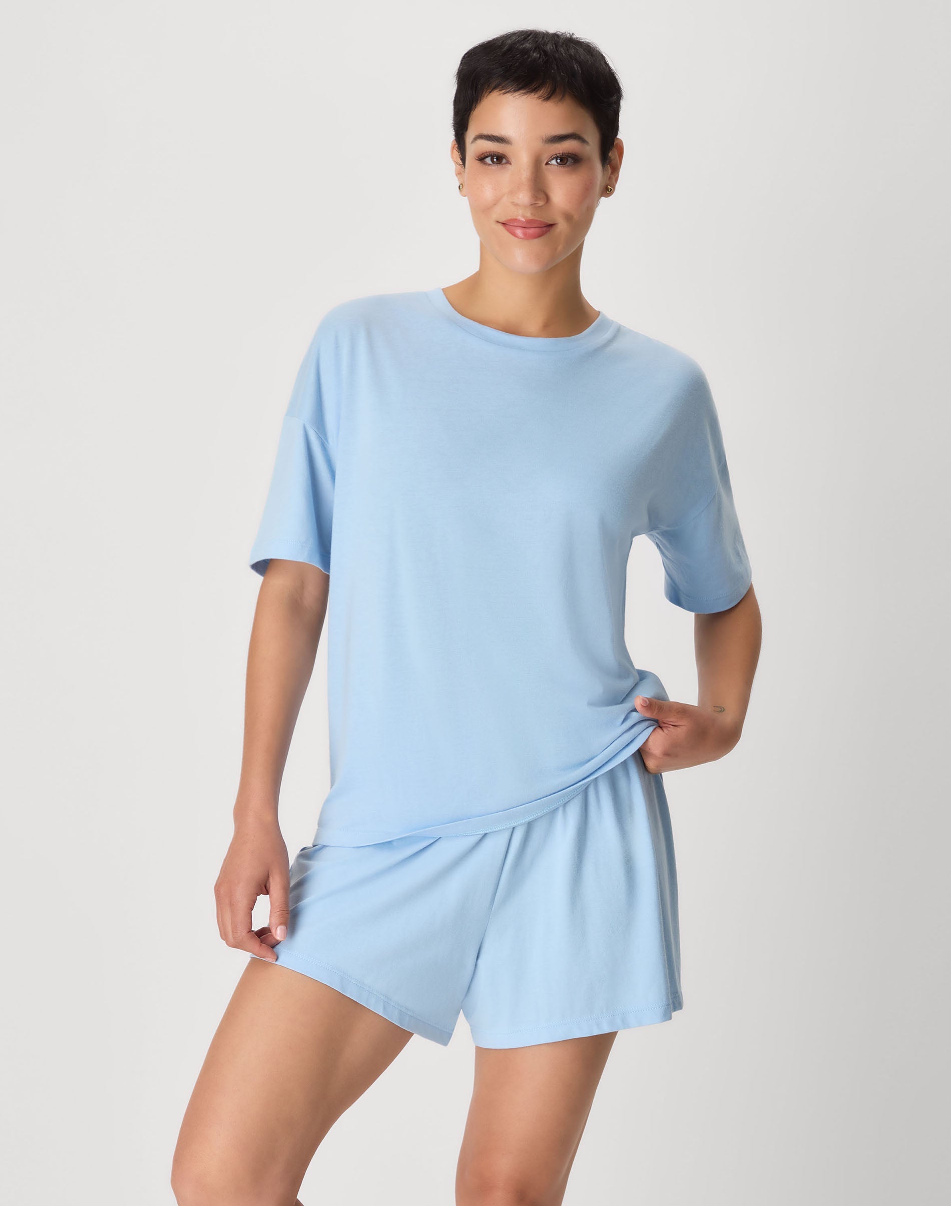 Hanes Comfywear Women's Pajama Set, Loungewear Top & Sleep Shorts Powder Blue XL