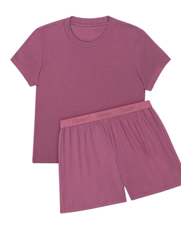 Hanes Originals SuperSoft Comfywear Women&rsquo;s Ribbed Babydoll Tee & Shorts Pajama Set - Soft Loungewear Set