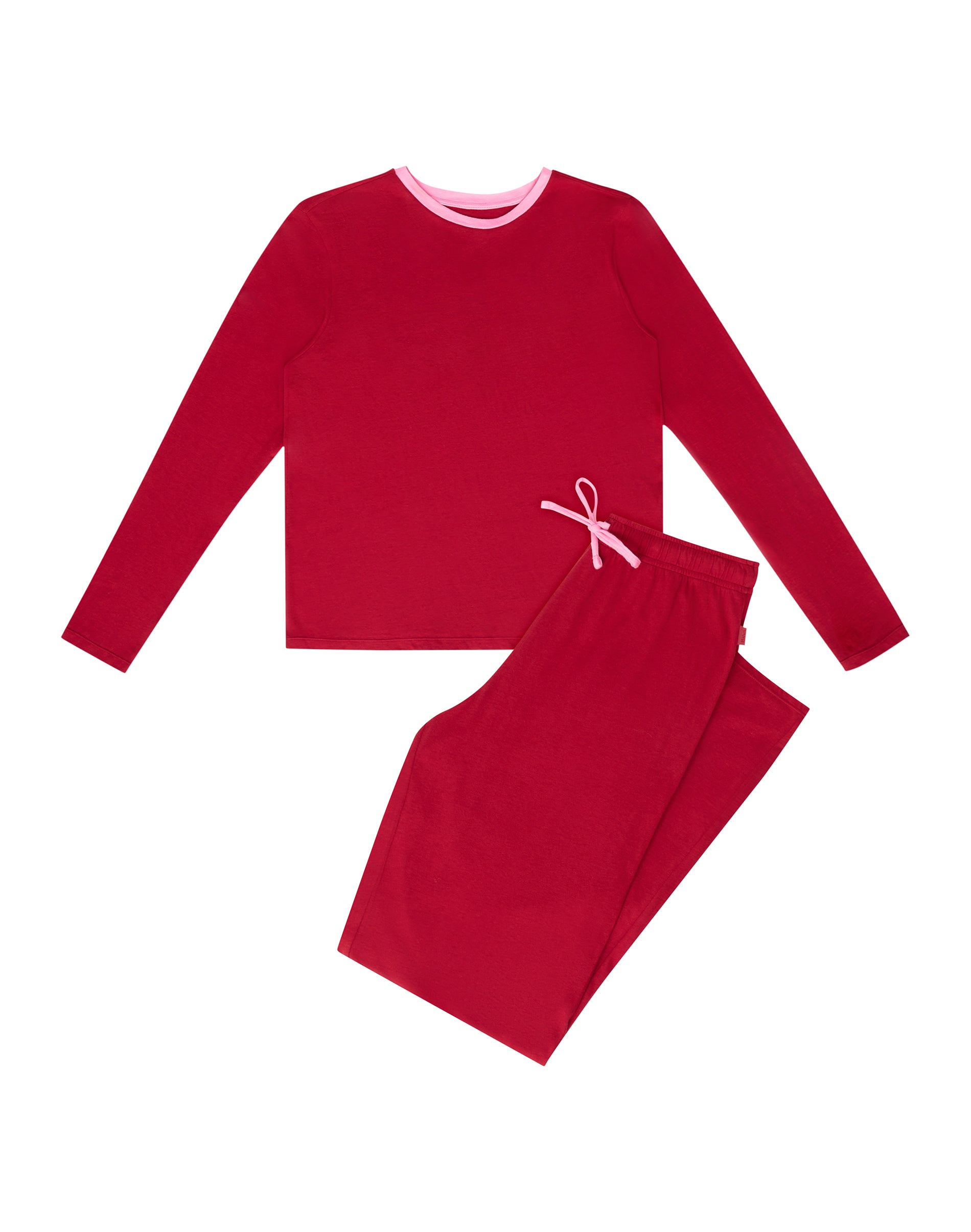 Hanes Women's Loungewear Set, 2-Piece, Pajama Long Sleeve Crew & Sleep Pants Rosey Red/Spirited Pink XS
