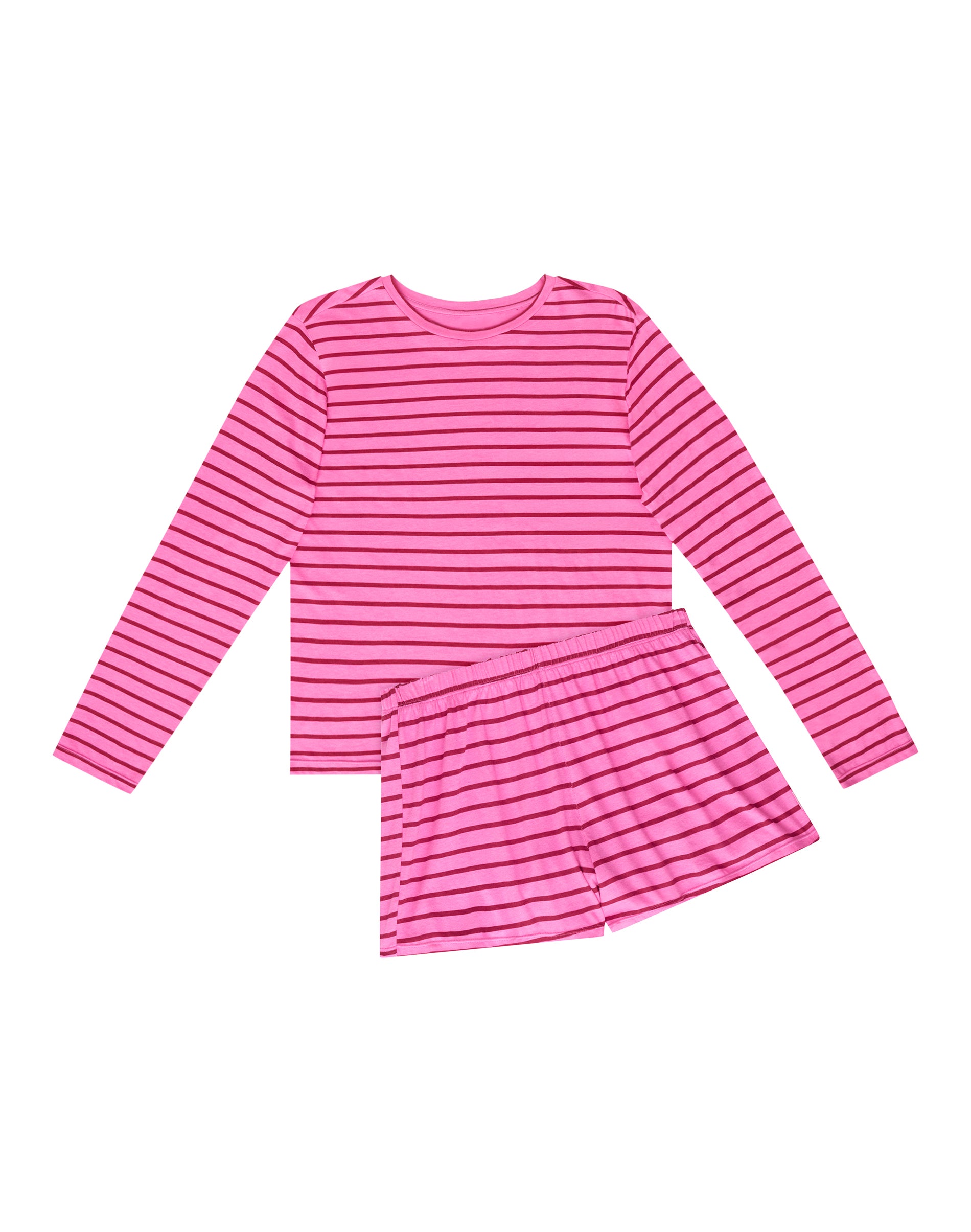 Hanes Women's SuperSoft Pajama Set, Loungewear Pink Oleander/Rosy Red Stripe XL