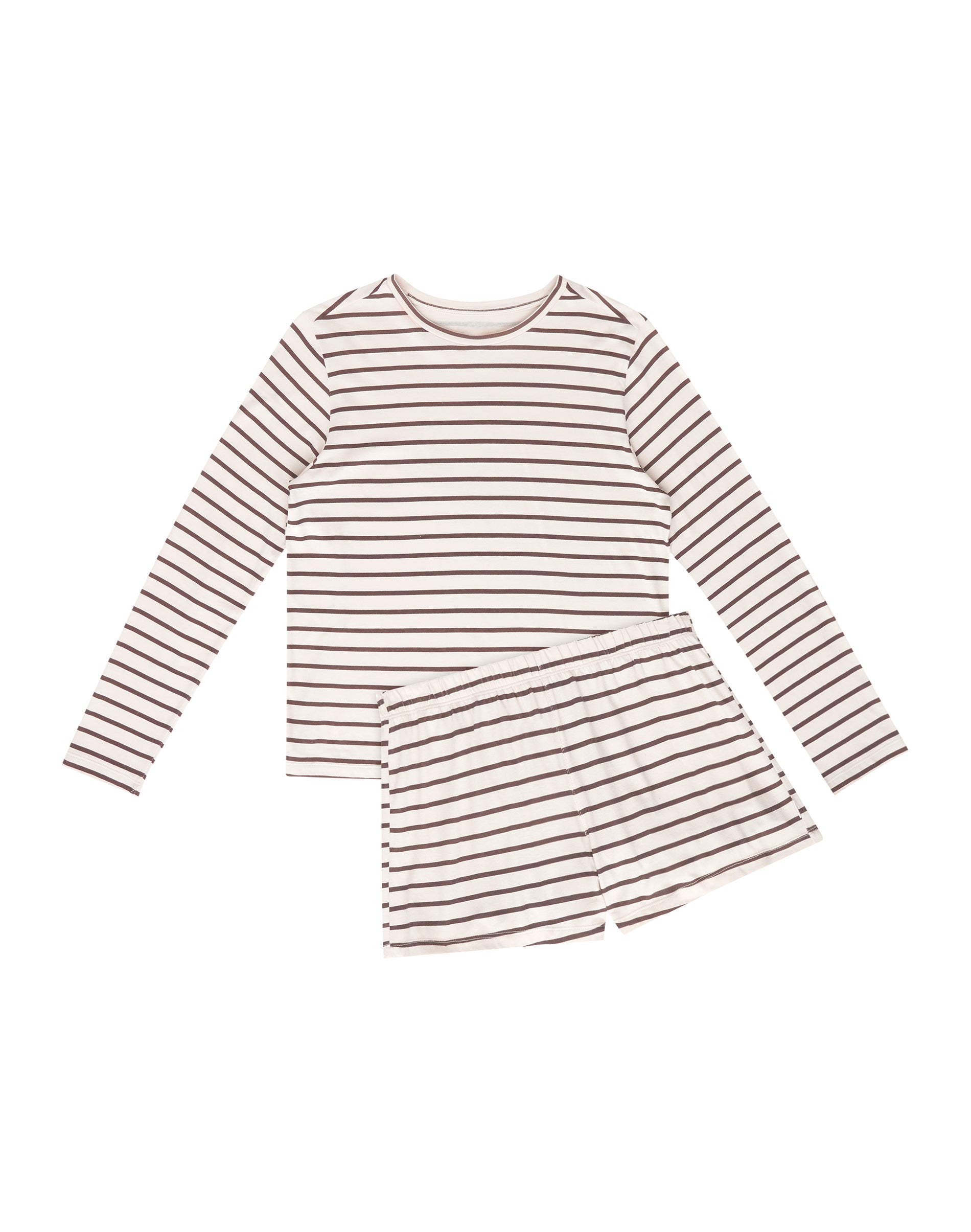 Hanes Women's SuperSoft Pajama Set, Loungewear Sandstone Beige/Dark Brown Stripe XS