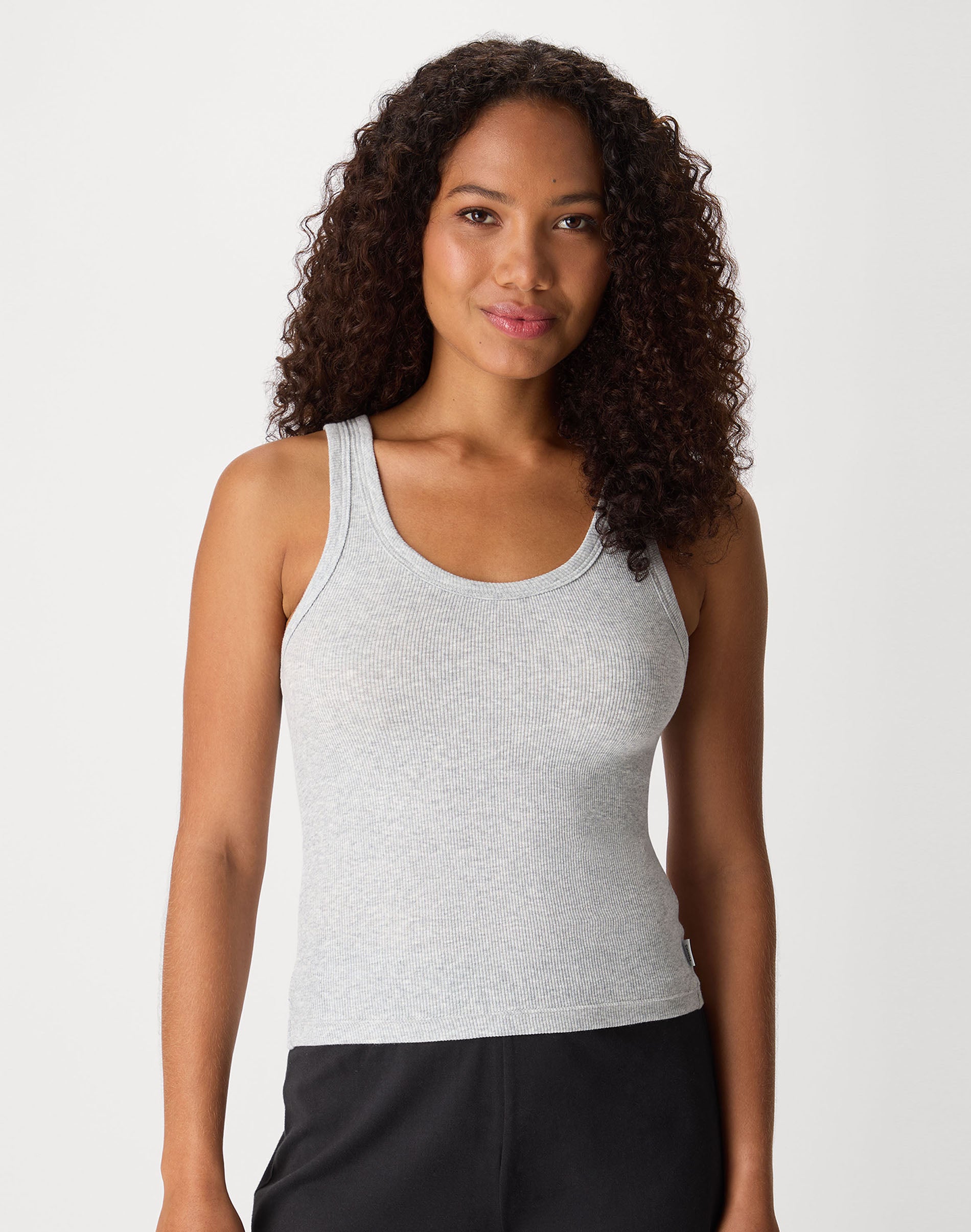 Hanes Women's Tank Top, Breathable Ribbed Cotton Stretch, Mid-Length Heritage Grey Marle M