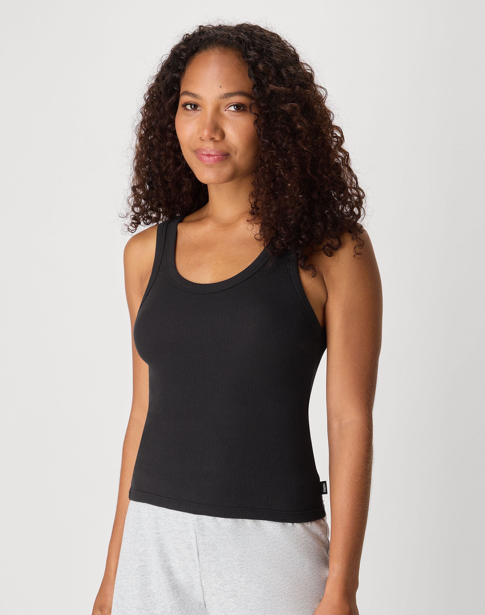 Hanes Women's Tank Top, Breathable Ribbed Cotton Stretch, Mid-Length Black M
