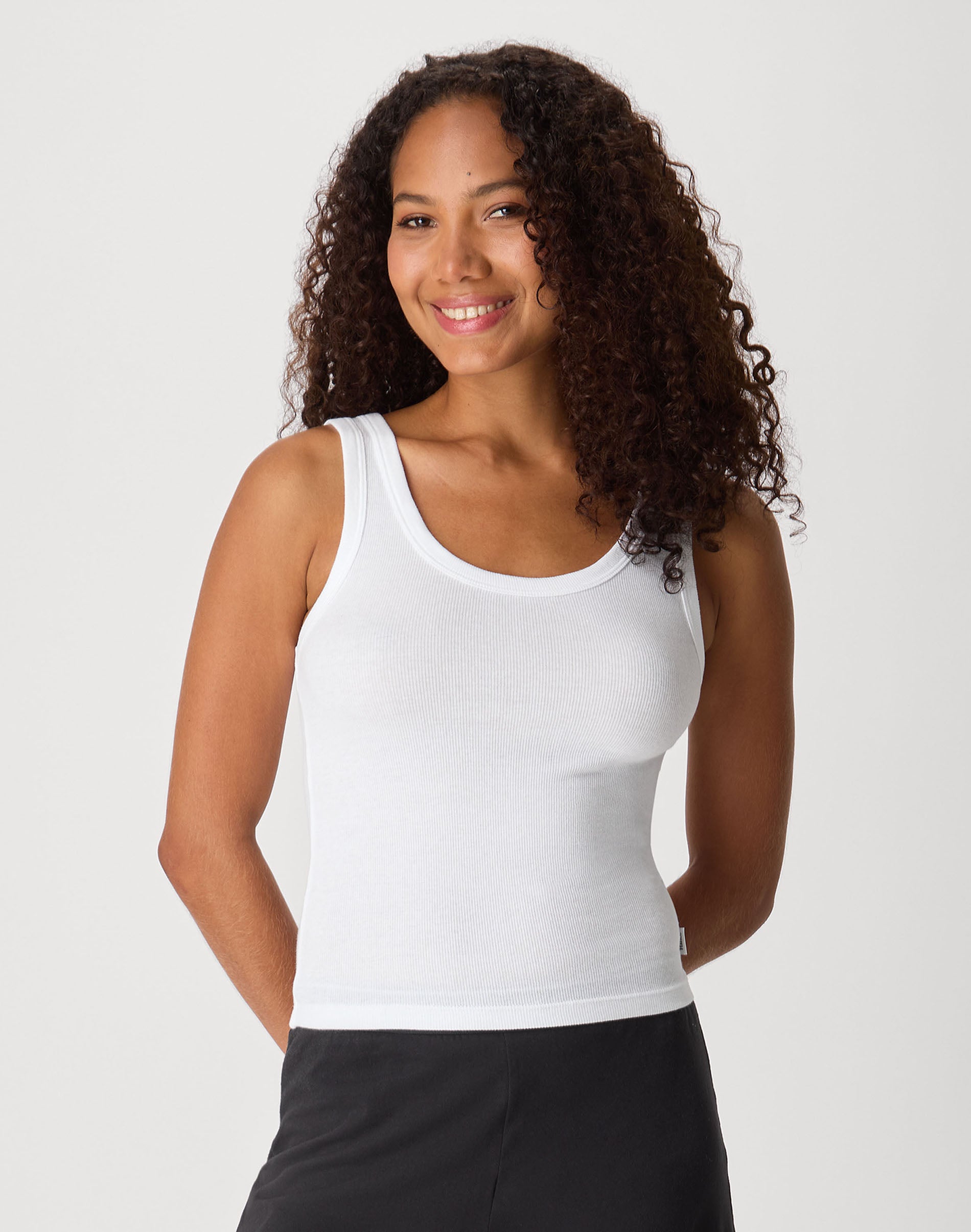 Hanes Women's Tank Top, Breathable Ribbed Cotton Stretch, Mid-Length White L