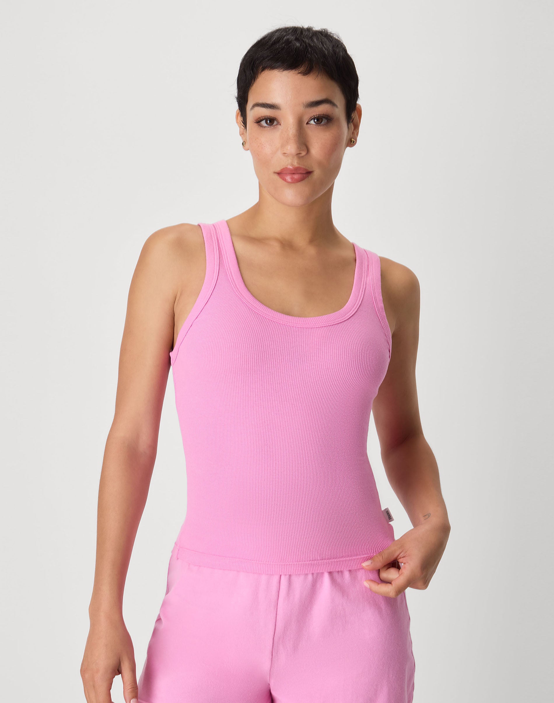 Hanes Women's Tank Top, Breathable Ribbed Cotton Stretch, Mid-Length Spirited Pink XL