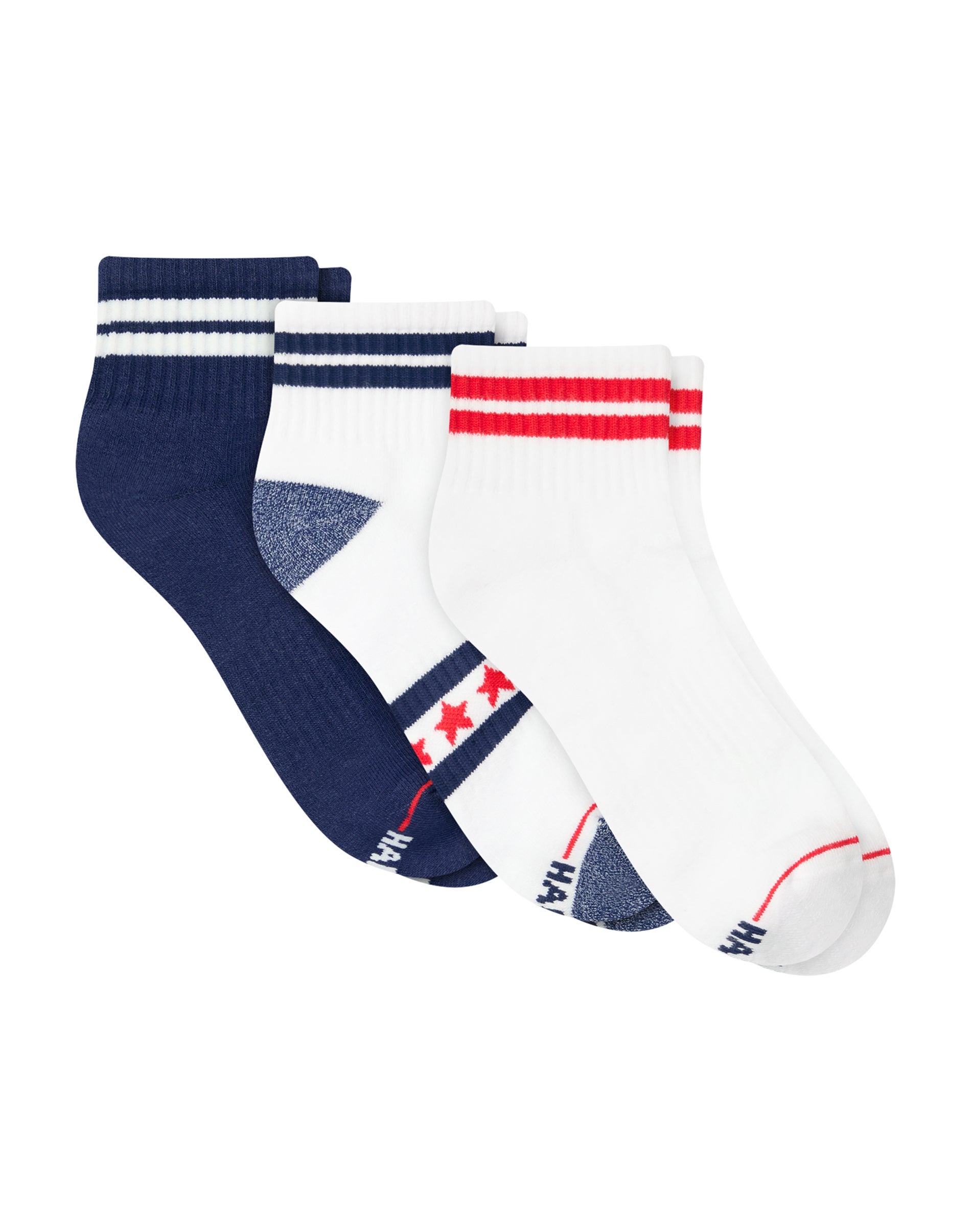 Hanes Americana Men's Ankle Socks Pack, 3-Pack, Moisture-Wicking Performance Assorted 1 6-12
