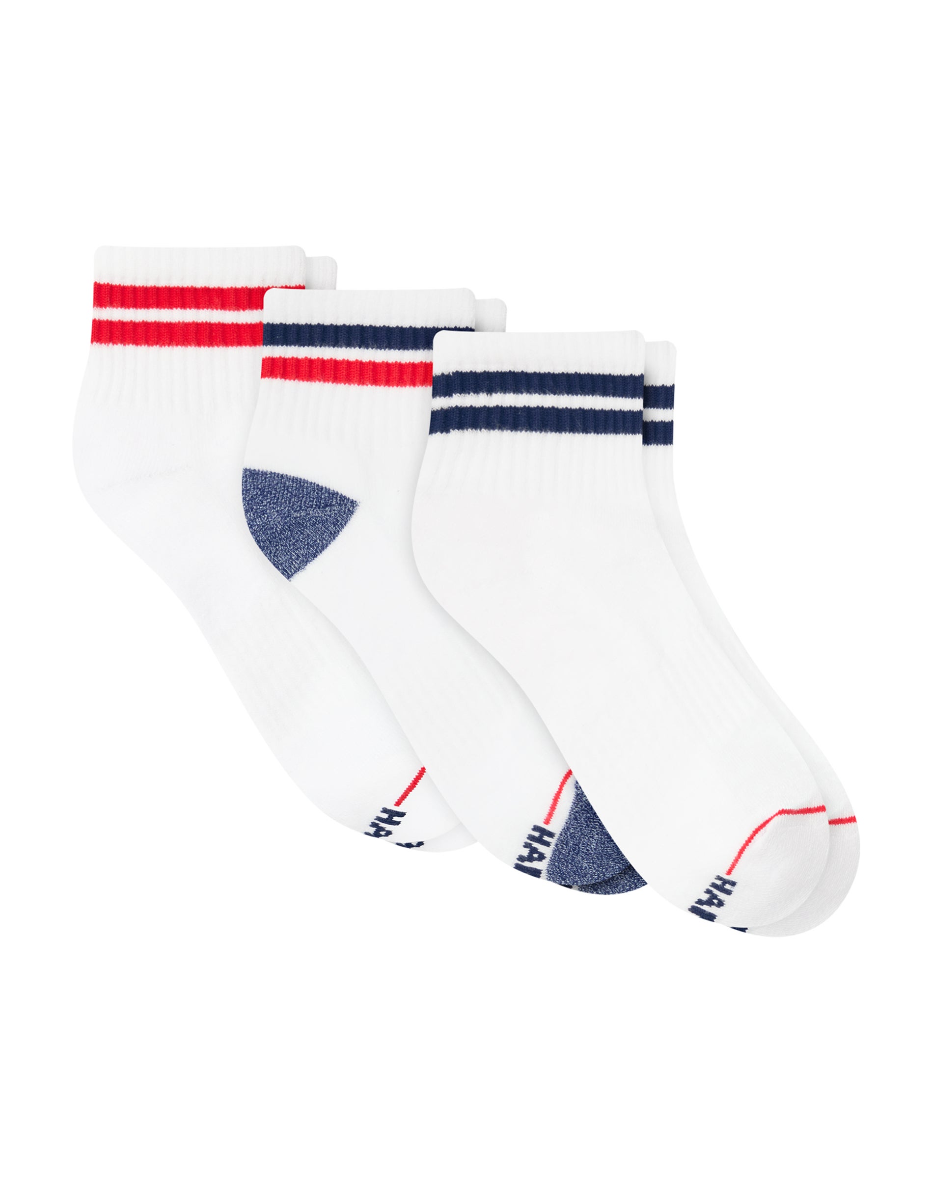 Hanes Americana Men's Ankle Socks Pack, 3-Pack, Moisture-Wicking Performance Assorted 2 6-12