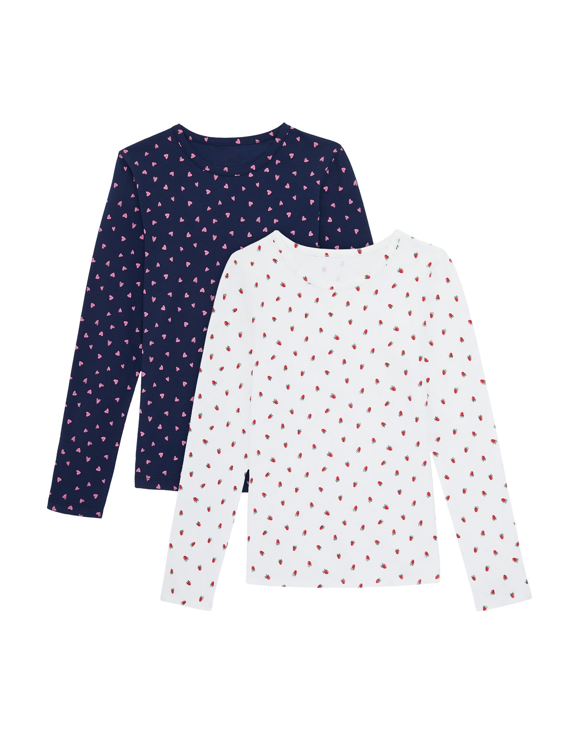 Hanes Women's Under Scrub Tops Pack - 2-Pack - Cotton Long Sleeve Printed Scrubs Undershirts Navy Heart/White Strawberry S